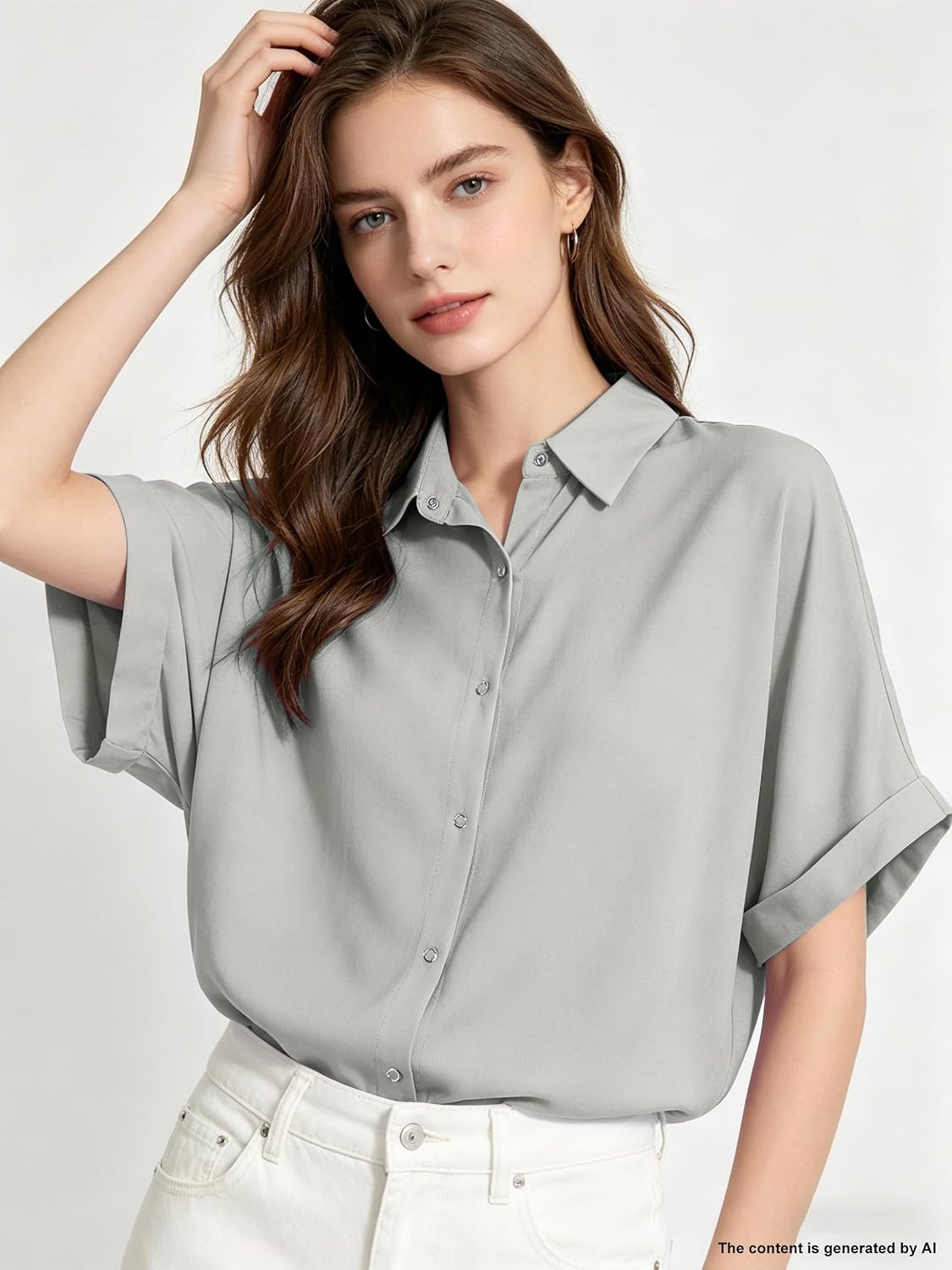 Joe Wenko Women’s Soft Casual Short Sleeve Snap Front Blouse Shirt