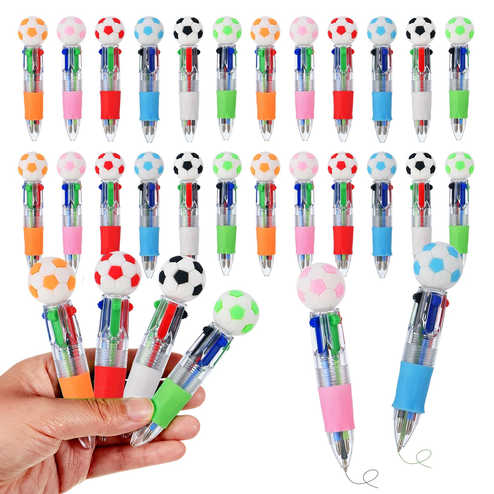 Zhirlyn Soccer Party Favors Soccer Pens Mini Multicolor Pen in One Cute Fun 4-in-1 Pens Bulk Cool Ballpoint Pens for Birthday Gifts Teacher Supplies (
