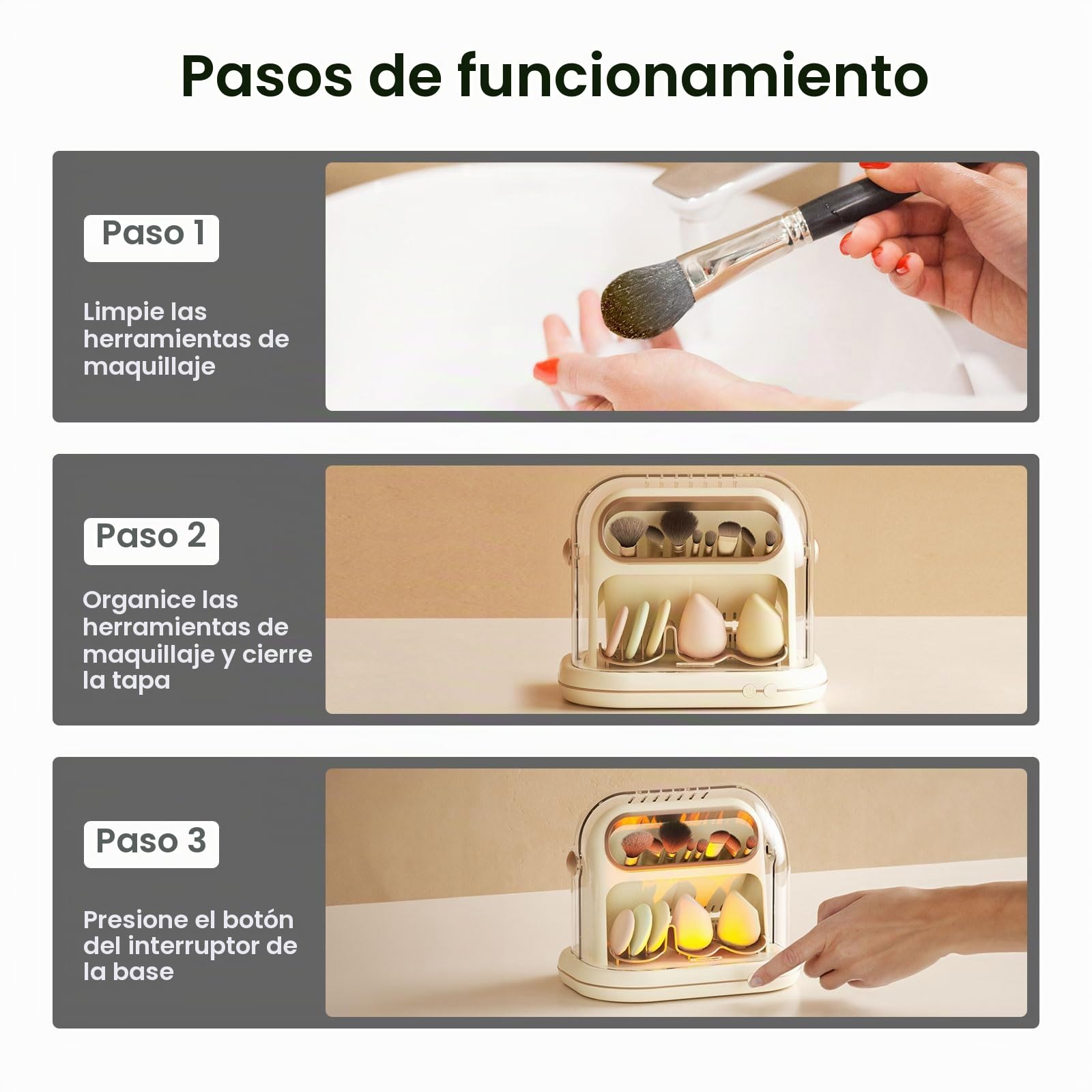 Máquina Secadora Eléctrica de Brochas de Maquillaje, 3 En 1, Secador Automático de Brochas de Maquillaje y Almacenamiento con Tapa