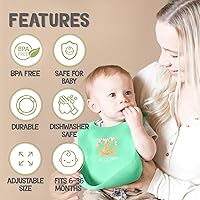 Vista 2 de KeaBabies Baberos de silicona para bebés y baberos orgánicos para bebé, baberos de alimentación para bebés con bolsillo grande para atrapar
