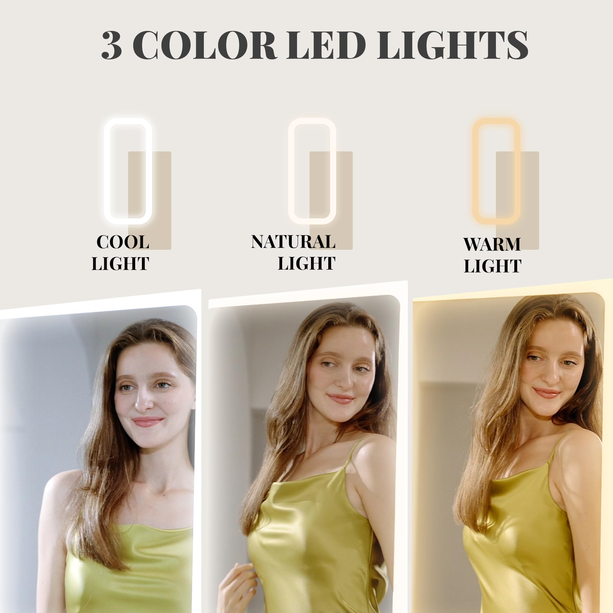 TJYGO LED Mirror Jewelry Cabinet Standing, Jewelry Armoire with Full-Length Mirror and Adjustable LED Lights, 360° Swivel Jewelry Organizer Storage, White