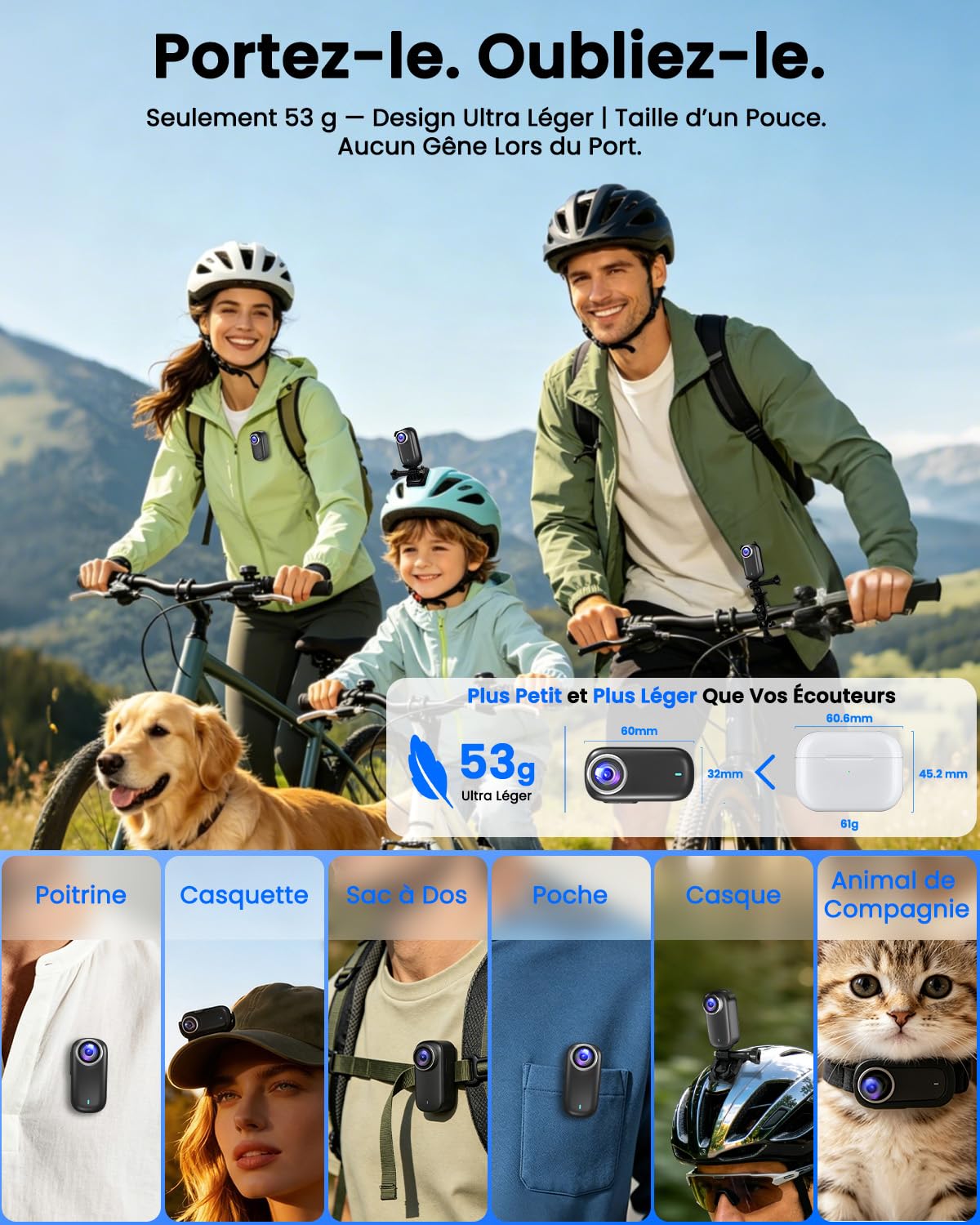 Bextgoo Camera Sport, Mini Caméra Sport 4K, Action Camera Moto WiFi 64Go