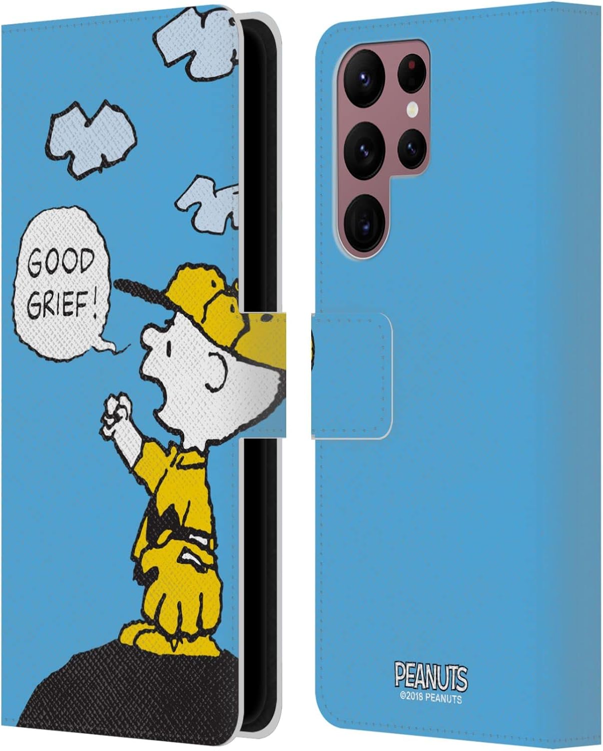 Head Case Designs Officially Licensed Peanuts Good Grief Charlie Brown Leather Wallet Case Compatible with Samsung Galaxy S22 Ultra 5G