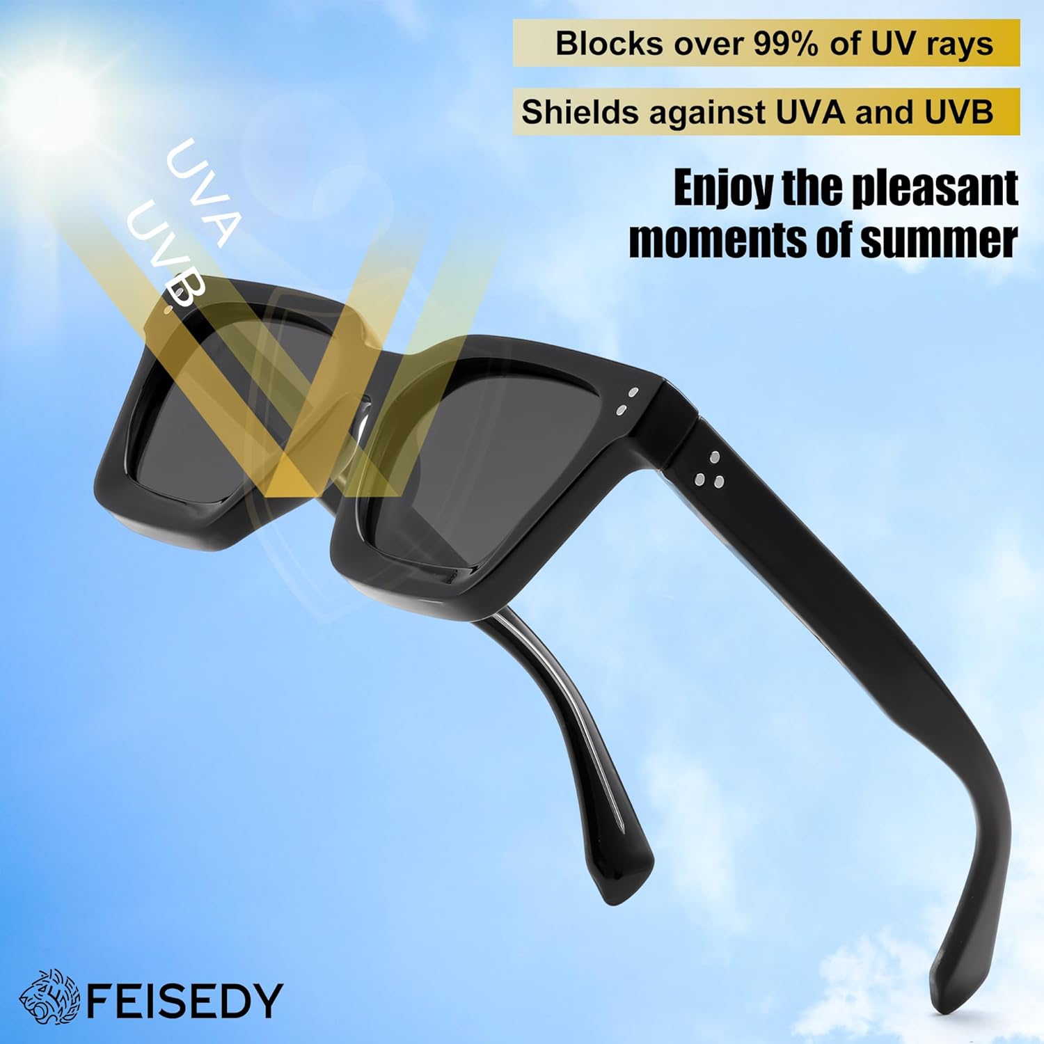 FEISEDY Sunglasses Men Women Polarized, Chunky Square Thick Frame, Rectangle UV400 Shade Sun Glasses B2396 - Image 4