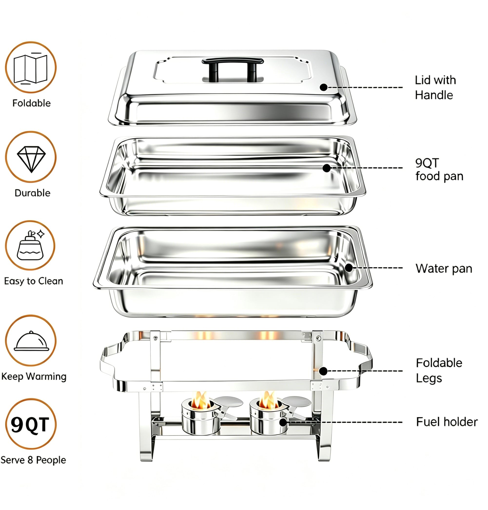 Chafing Dishes for Buffet, 4 Pack 9 Quart Stainless Steel Chafer Set — Amazon image 5
