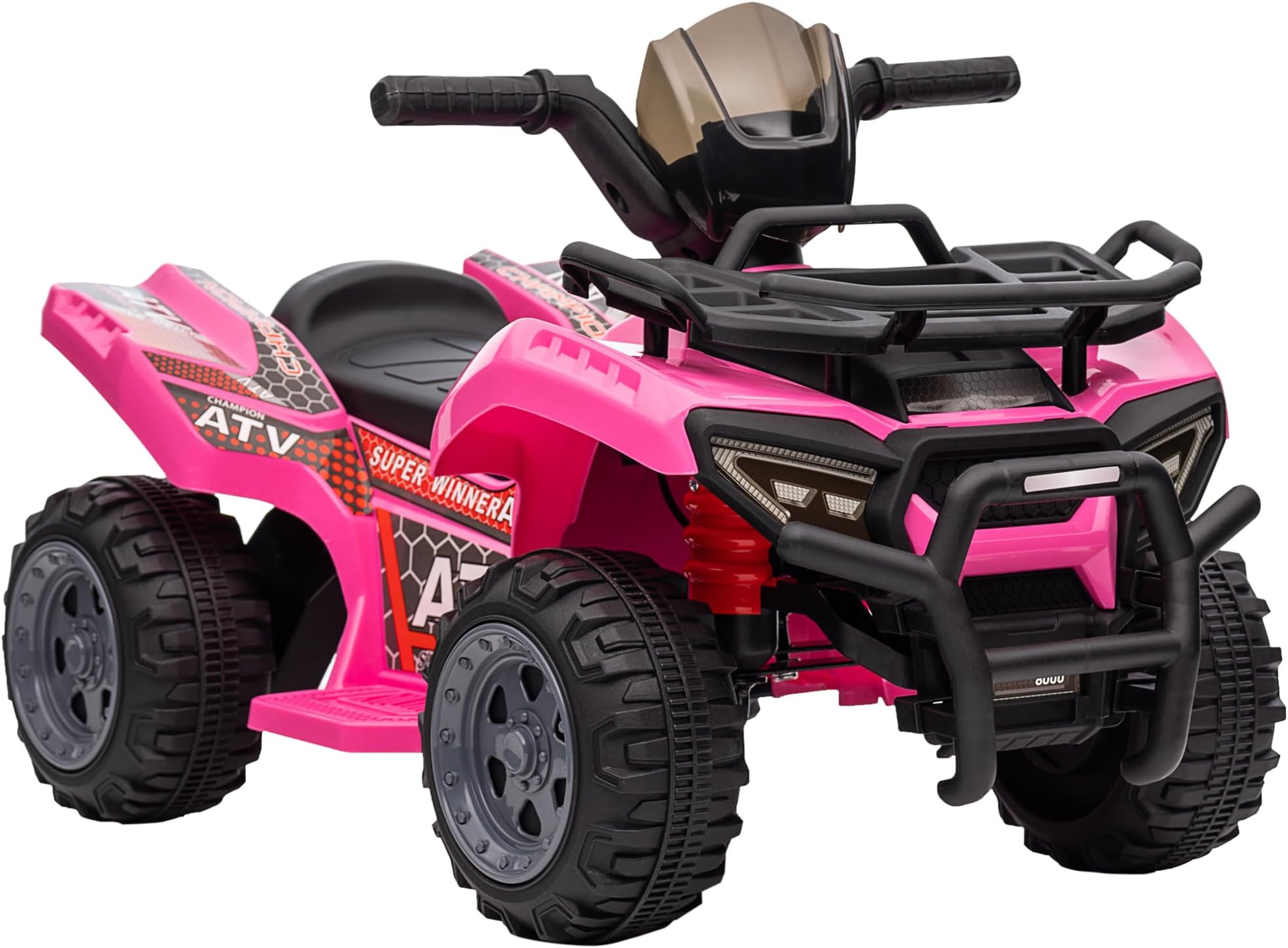 Aosom Kids ATV Four Wheeler Ride on Car, Motorized Quad, 6V, 18-36M, Pink | Battery Powered Electric Quad, Songs