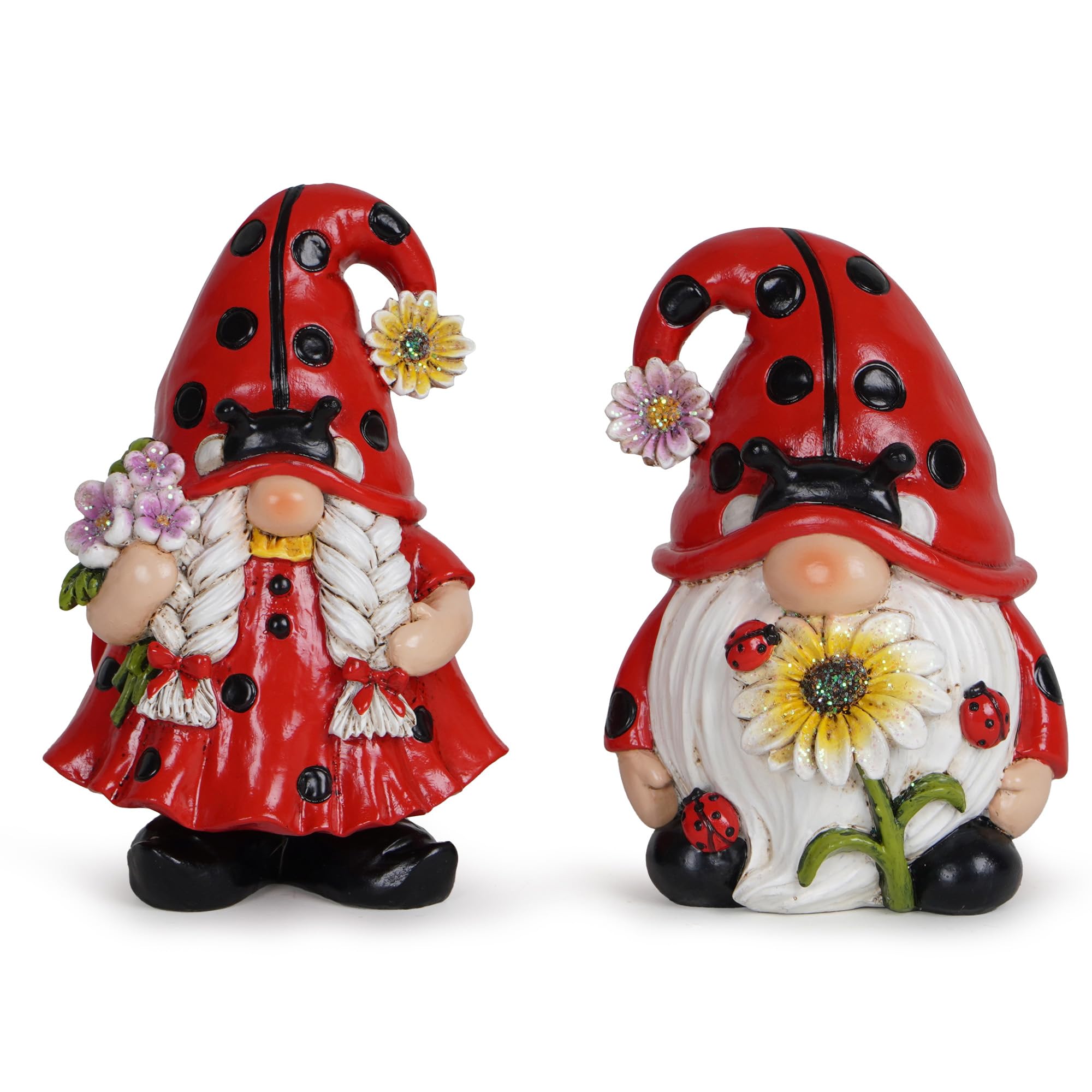 Hodao 2PCS Spring Ladybug Gnomes Decorations Ladybug Couple Gnomes Ornaments Decor Summer Gnome Figurines for Outdoor Garden Decor Birthday Gift for