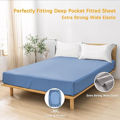 Miniatura 39 de Sábana bajera ajustable individual XL para dormitorio universitario, sábanas 100% algodón egipcio, sábanas bajeras de lujo con bolsillo profundo