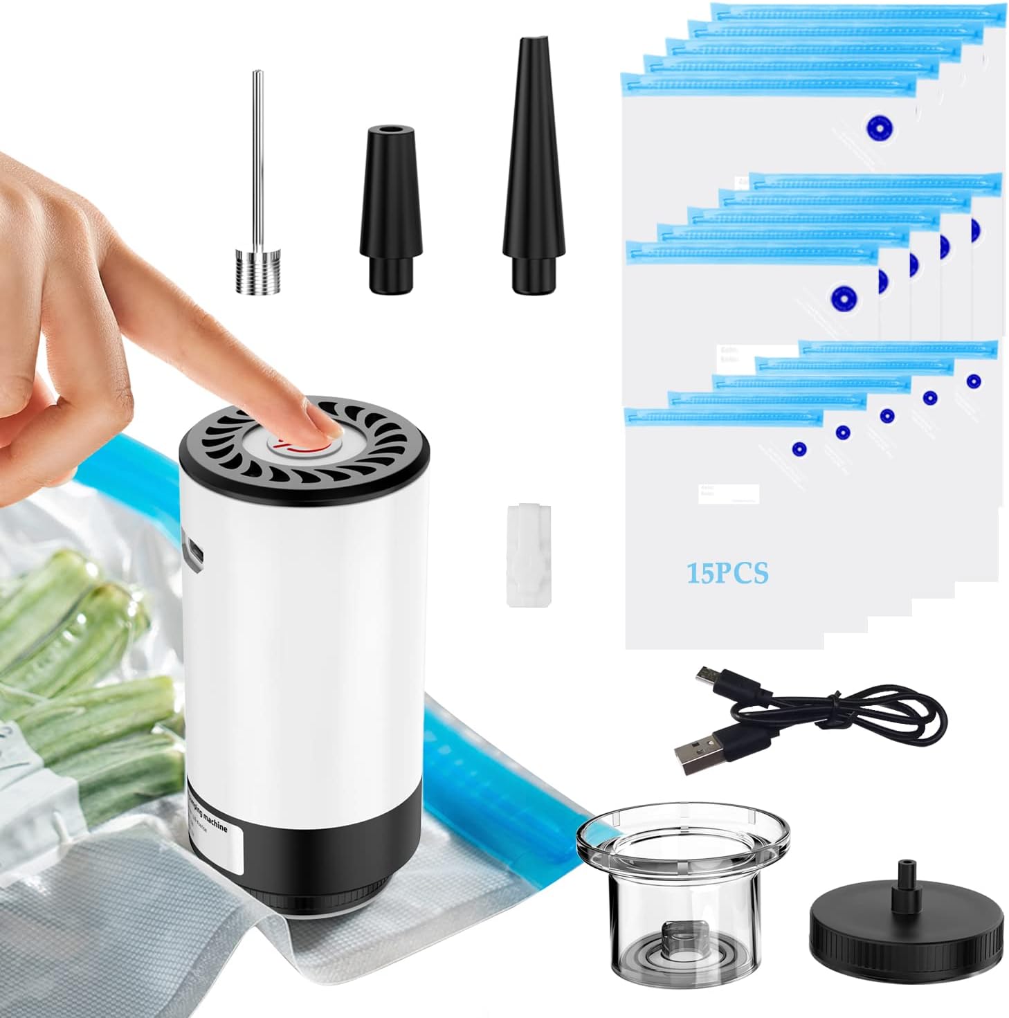 Sous Vide Bags,23 PCS Electric Handheld Vacuum Sealer&Reusable Vacuum Sealer Bags
