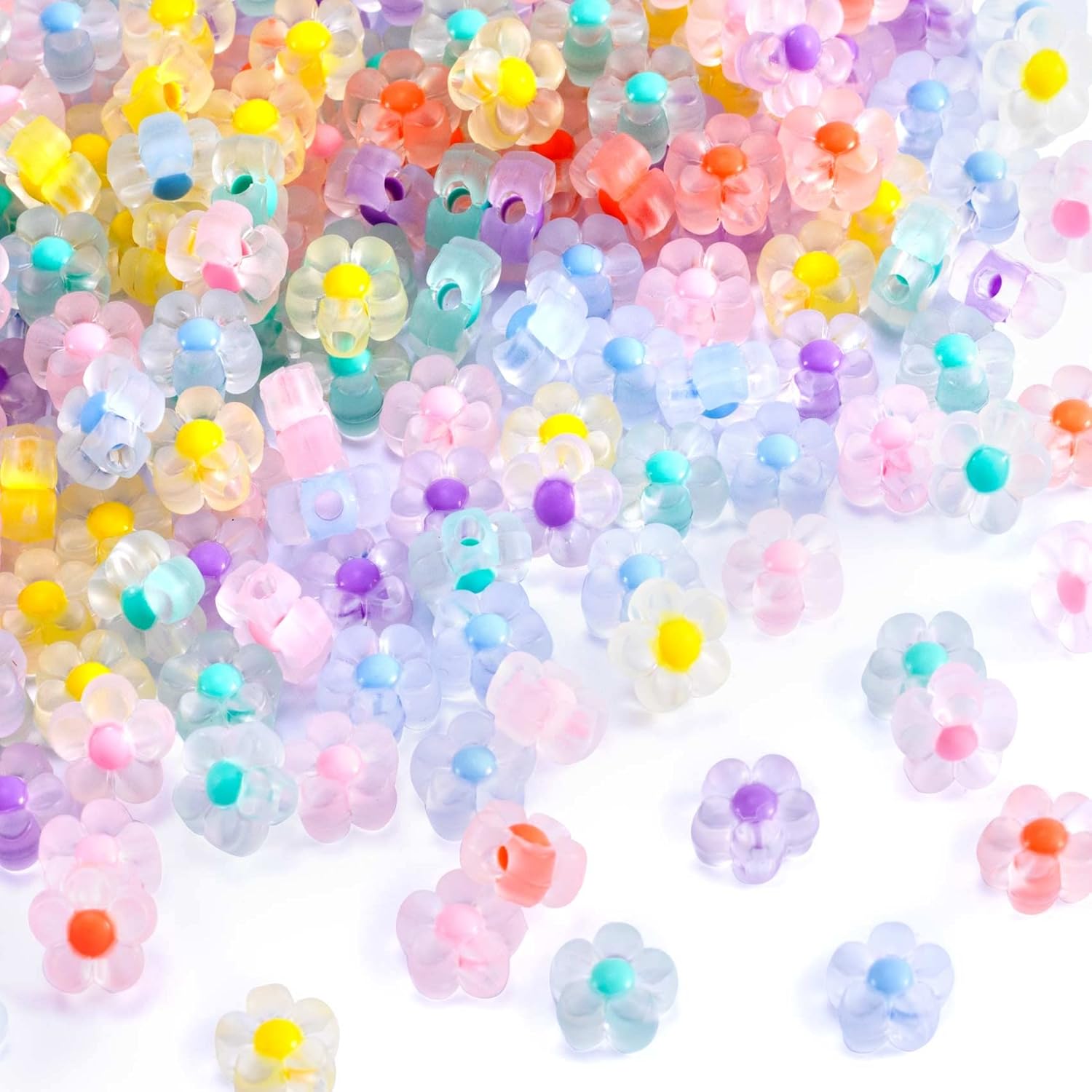PAGOW 182Pcs Transparent Flower Beads, Mix Candy Colors Flower Bead Used for DIY Jewelry Findings Making Bracelet Wedding Decoration Embellishments(12mm)