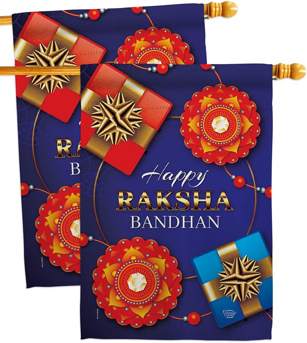 Rakhi Purnima House Flag 2 pcs Pack Celebration Raksha Bandhan Hindu Saluno Occasion Party Decoration Banner Small Garden Yard Gift Double-Sided, Made in USA