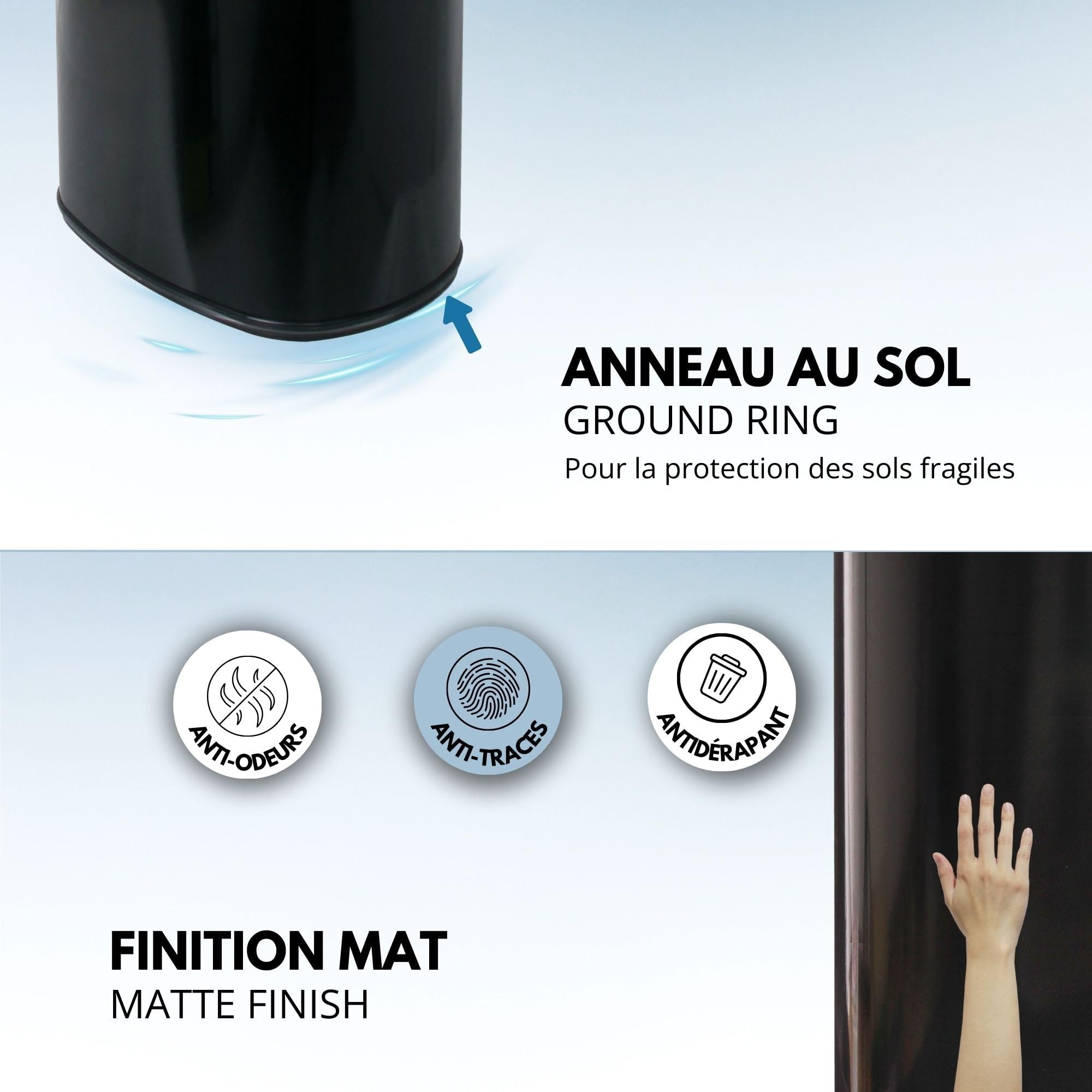 KITCHEN MOVE Poubelle de cuisine automatique 58L MAJESTIC grande capacité noir mat en acier INOX avec cerclage