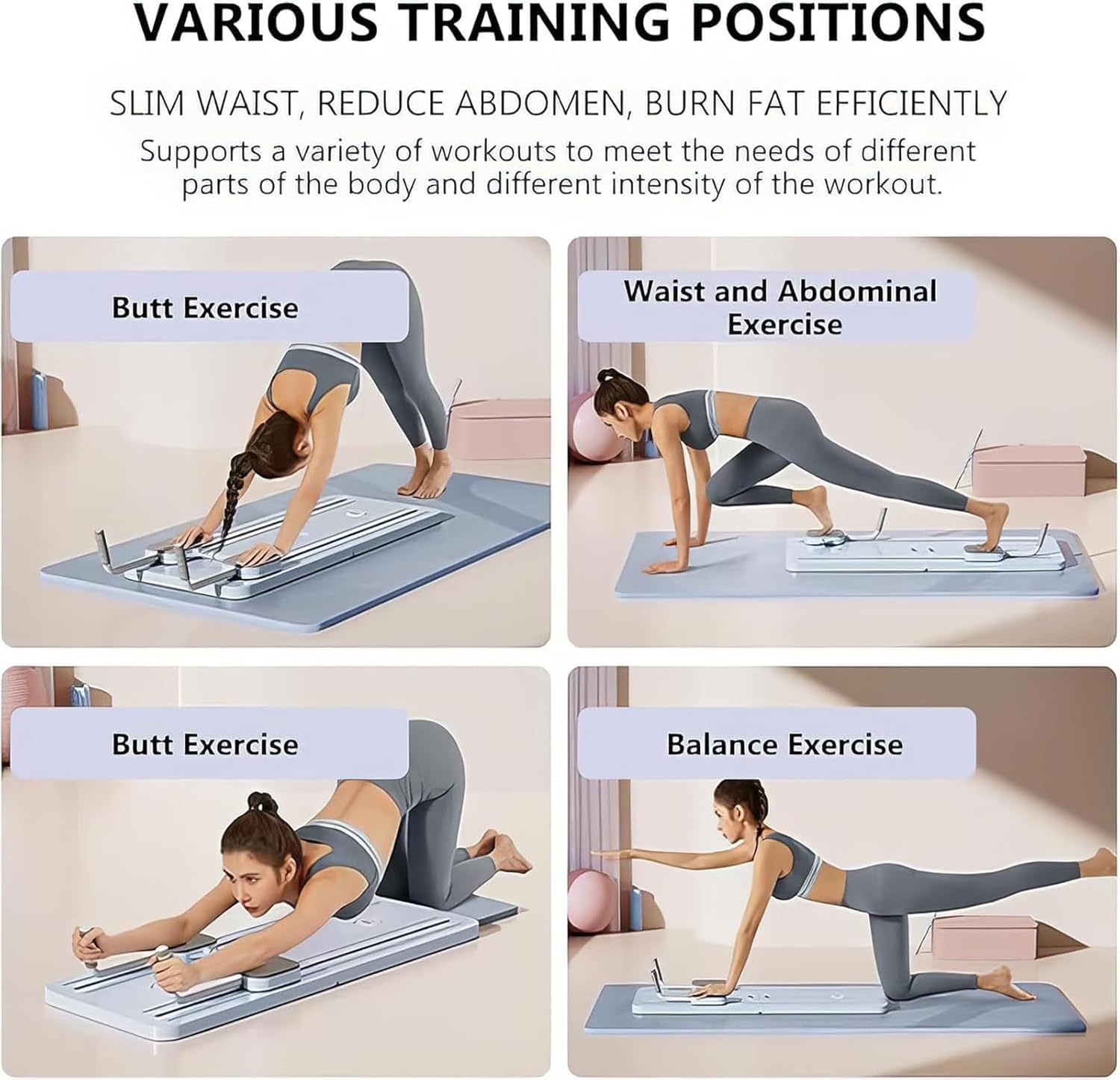 Tavola Pieghevole per Pilates Reformer, Ruota a Rulli Multifunzionale per Addominali con Supporto per Gomito e Fasce di Resistenza, Attrezzatura per Allenamento a Casa