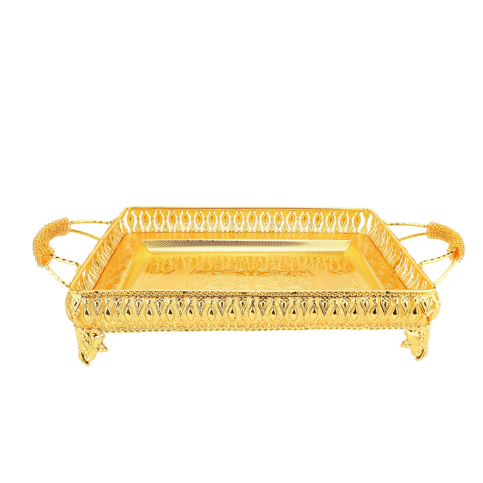Elegancka europejska złota metalowa taca do serwowania, 51 x 28 cm, dekoracyjny talerz na przekąski, przyjęcia i naczynia, idealny prezent kuchenny do dekoracji domu i rozrywki
