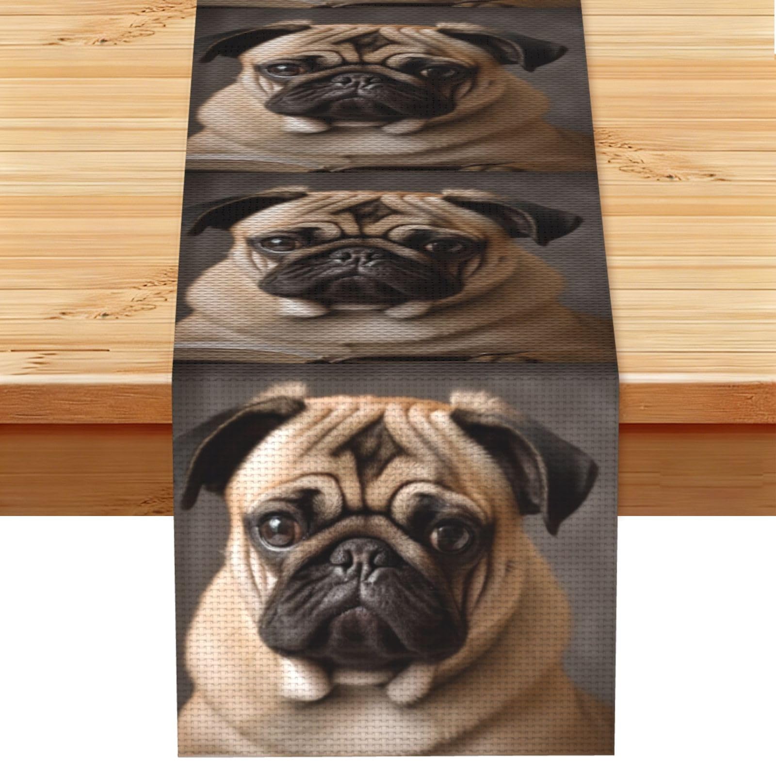 Fodpand Black Rustic Cotton Linen Table Runner, Animal Pug Dog Table Runners 13 X 72 Inches, Modern Elegant Farmhouse Tablecloth, Washable Kitchen Dining Table Decoration For Home Party Decor