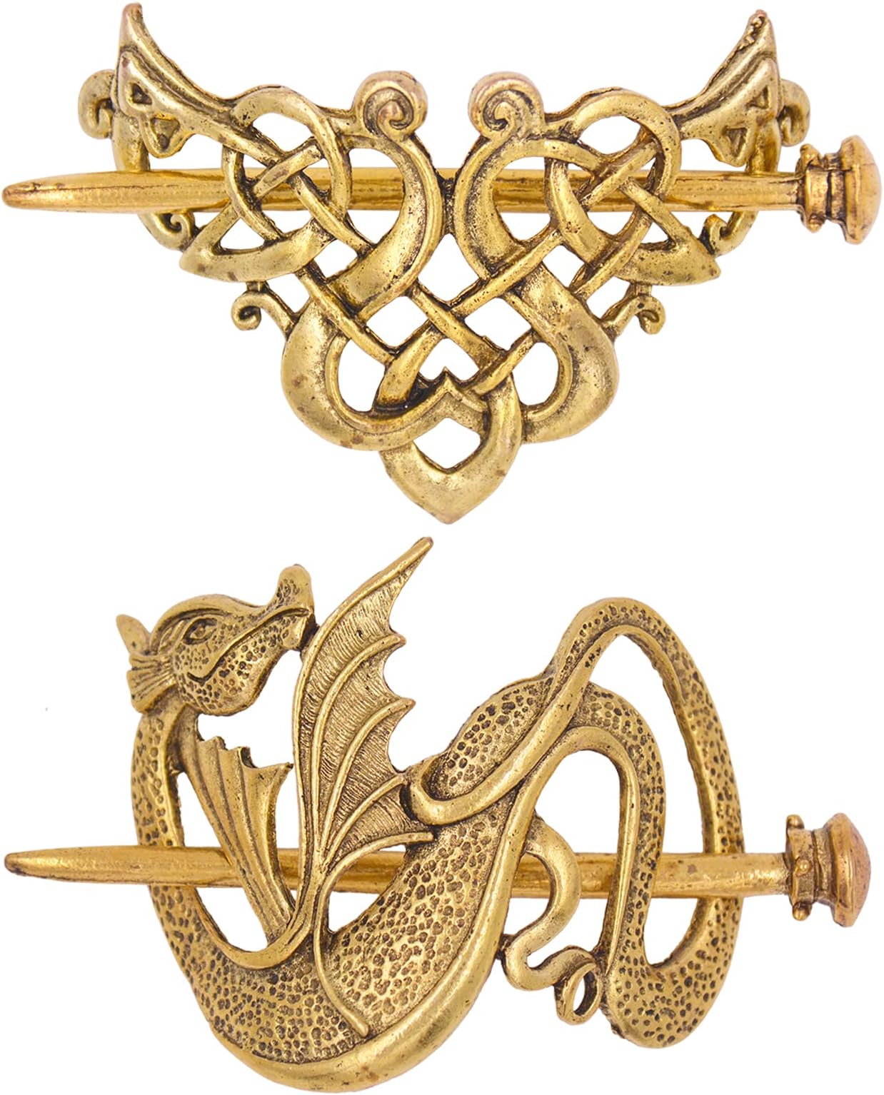 TIENAILING 2PCS Golden Celtic Hair Slide Hairpin Viking Braids Hair Accessories Hair Barrette Celtic Knot Hair Pins Hair Clips Stick Long Hair Jewelry Hair Accessories for Women (Golden-C+M)