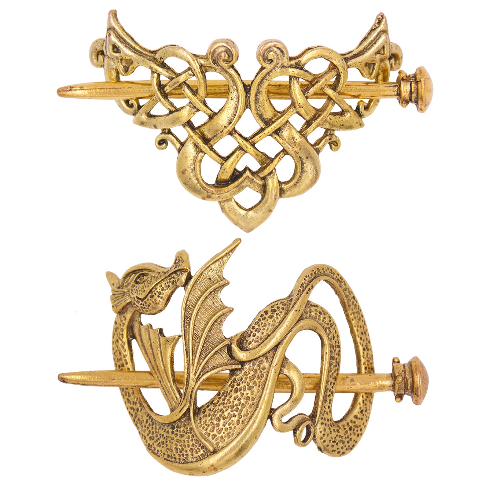 TIENAILING 2PCS Golden Celtic Hair Slide Hairpin Viking Braids Hair Accessories Hair Barrette Celtic Knot Hair Pins Hair Clips Stick Long Hair Jewelry Hair Accessories for Women (Golden-C+M)