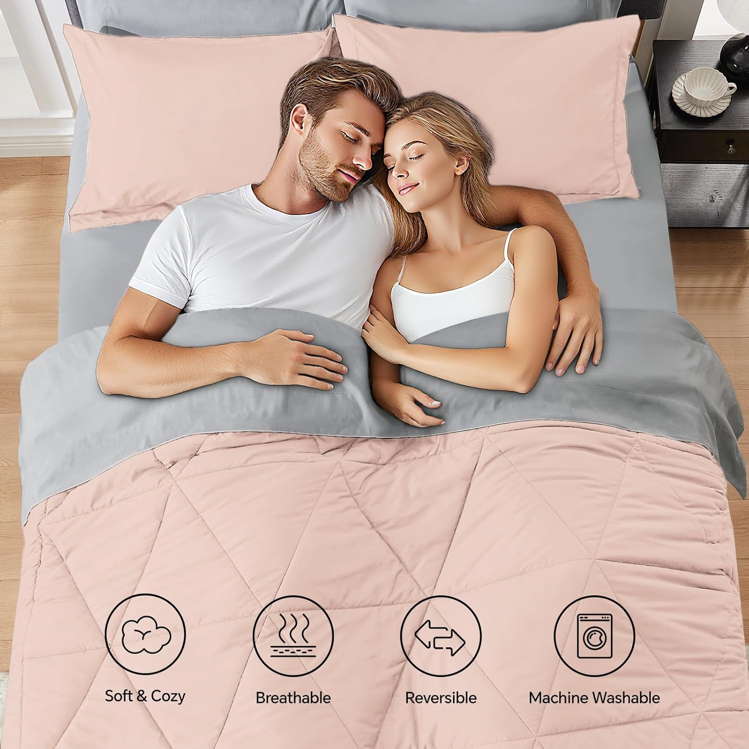 BEDELITE Queen Comforter Set 7 Pieces Bed in A Bag - Soft Microfiber Reversible Dusty Pink Bed Set with Comforters, Sheets, Pillowcases & Shams, Cozy Luxury Bedding Sets for All Season - Image 2