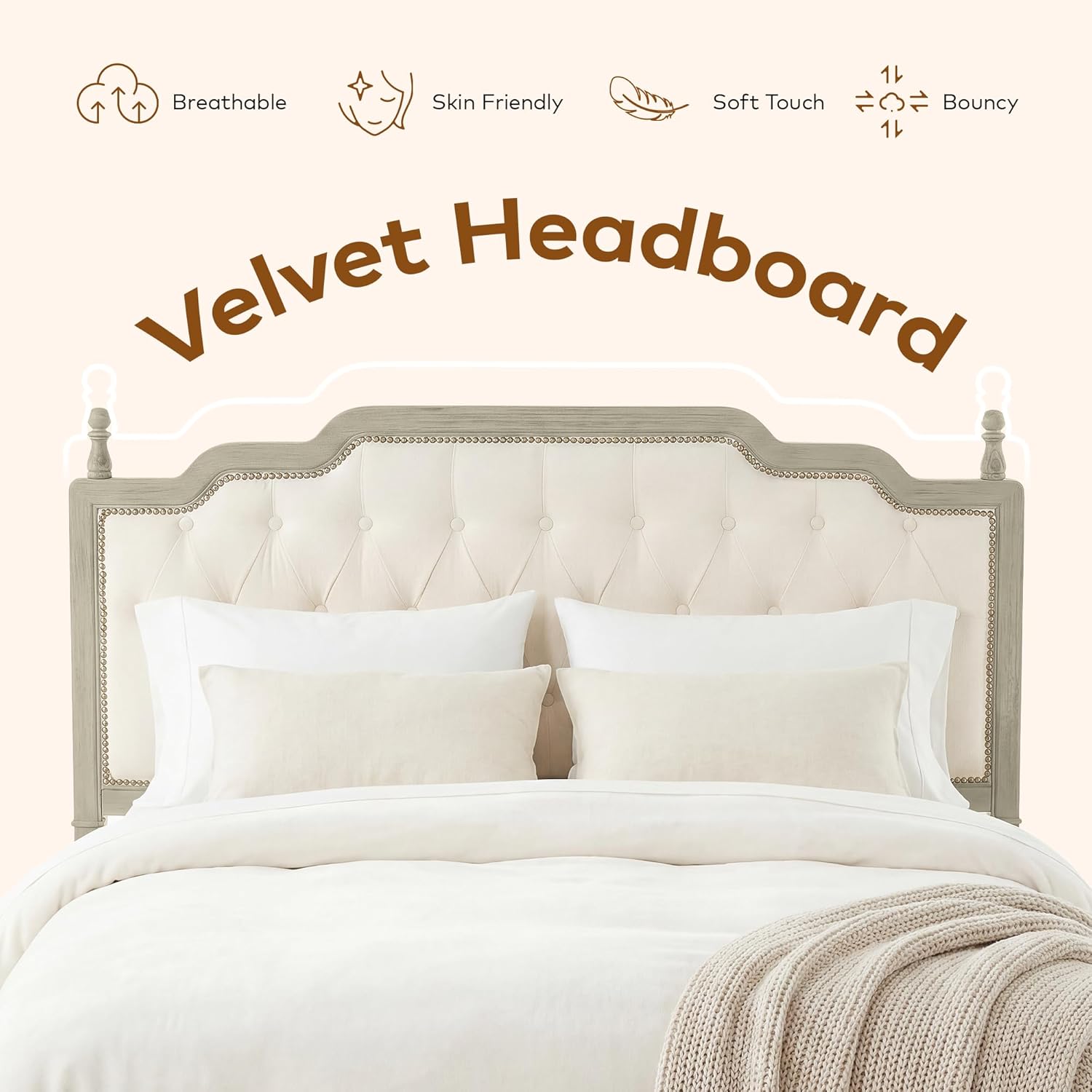 Chogori Elegant King Size Bed Frame with Upholstered Tufted Headboard – Premium Solid Wood, Standard Dimensions (213x200cm/84x79Inch), Perfect for Standard King Mattresses