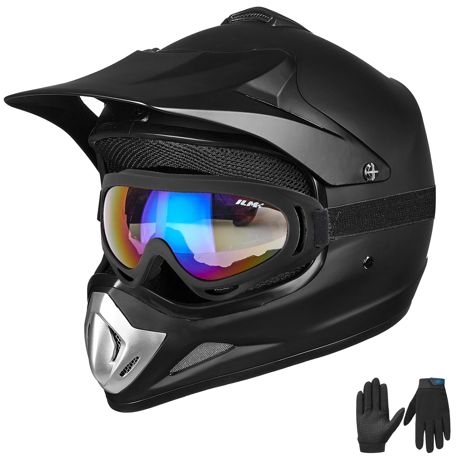 ILM Youth Kids Dirt Bike Helmet ATV Motocross DOT Off-Road Street Helmet Goggles Gloves Full Face Protective Helmet Model BLD-818