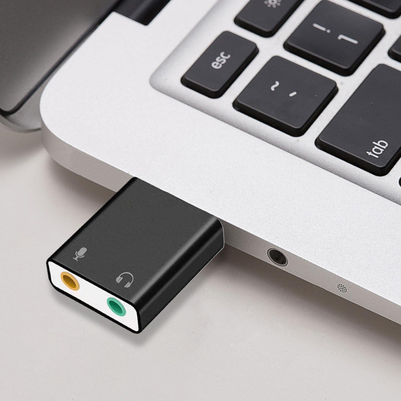 Scheda audio USB – Adattatore audio da 3,5 mm | Convertitore stereo esterno Plug Play, interfaccia in lega di alluminio, jack per microfono per cuffie, compatibile con computer portatile desktop