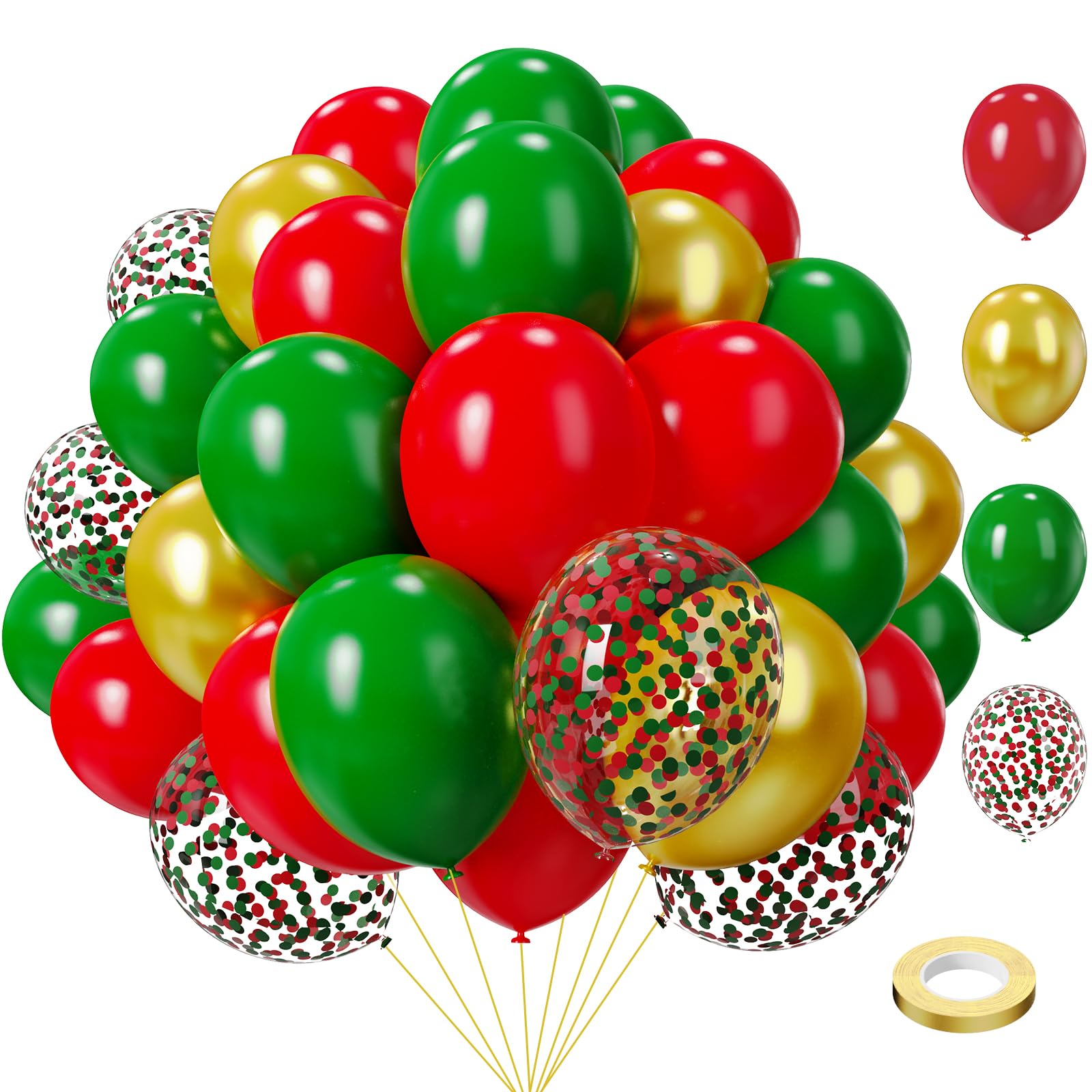 Lukiituke Christmas Balloons, Red and Green Balloons, 75Pcs 12in and 5in Red Green and Gold Latex Balloons for Birthday, Christmas, New Years Party