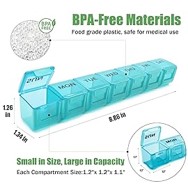 2 Pack Weekly Pill Organizer, Large 7 Day Pill Case, Daily Vitamin Case Medicine Box, AM/PM Pill Containers for Medicine Supplements Fish Oil (Blue & Green)