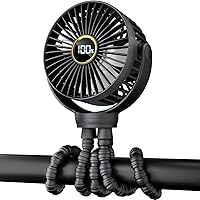 Buywoo Portable Stroller Mini Fan - Rechargeable 360° Rotation 3-Speed Clip-On Fan for Car Seat, Bike, Treadmill, Baby Essentials Black