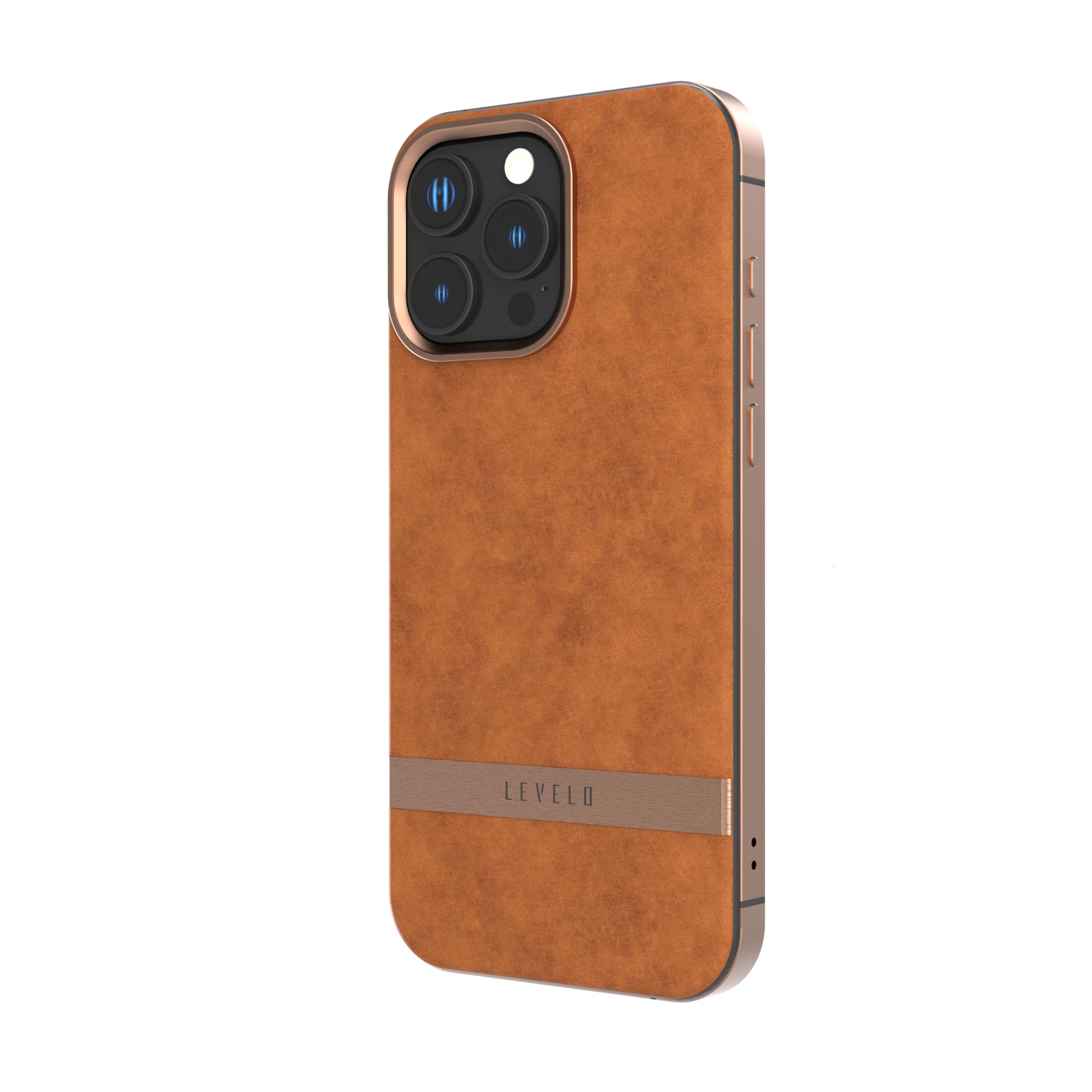 Levelo Compatible with iPhone 16 Pro Pelle Leather Case, Compatible with MagSafe, Hybrid Design with Aluminum Bumper, Impact-Resistant Corners, AirGuard Technology (Brown)