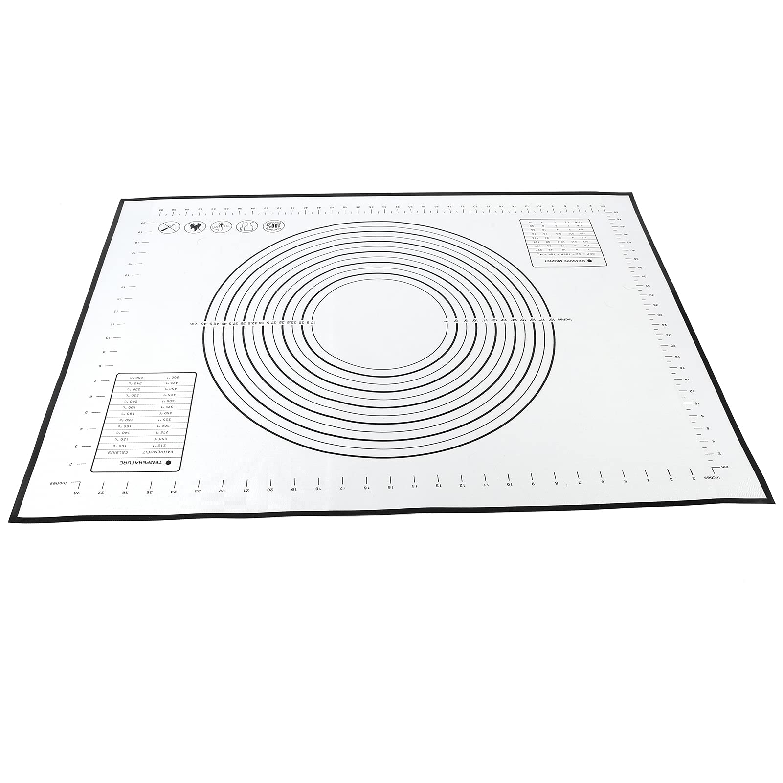 Nikou Tappetino da forno in silicone, antiscivolo, resistente al calore, con scala, 29 x 26 cm, nero, ideale per impastare e cuocere in cucina di casa