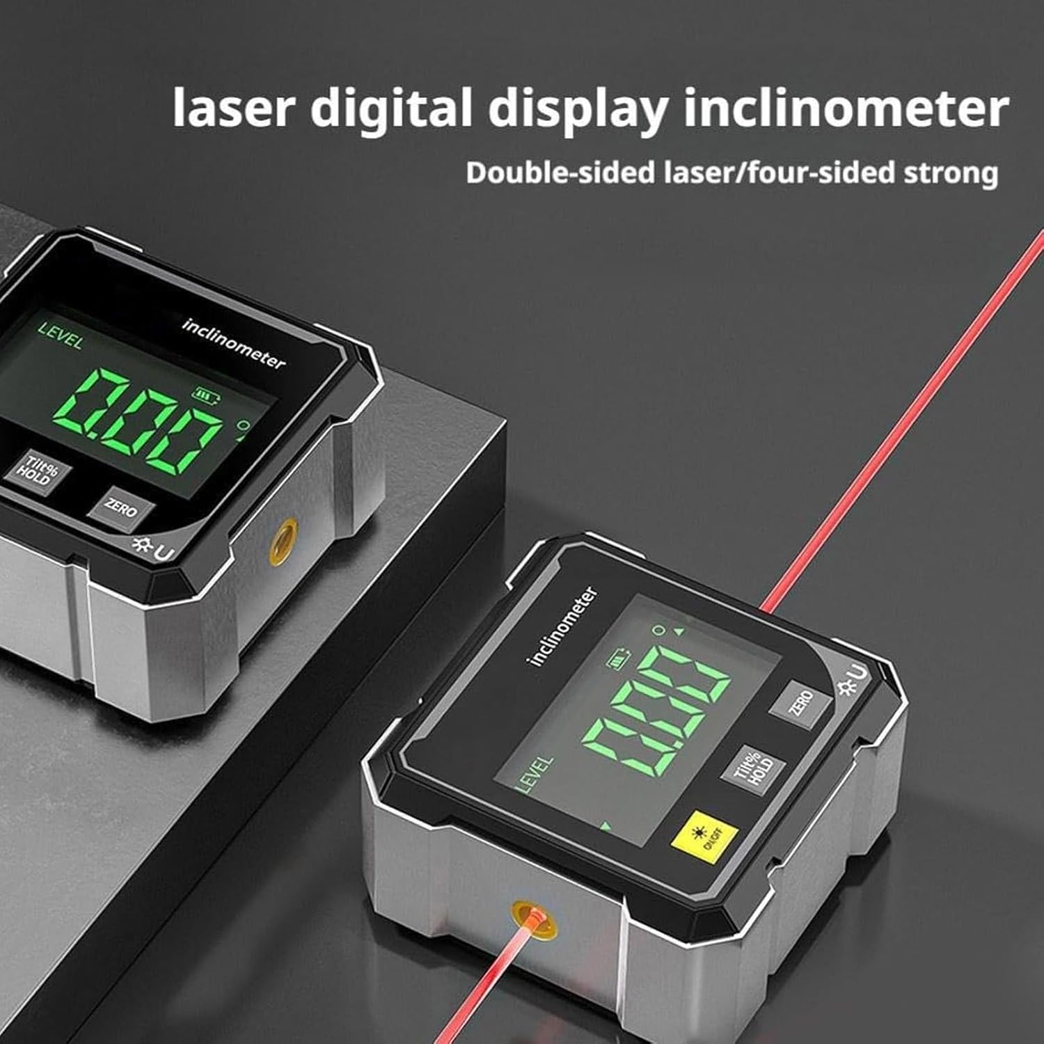 4-Side Magnetic Digital Angle Gauge, Magnetic Digital Angle Finder with LCD Display, Cube Inclinometer with Backlight, Table Saw Miter Protractor, Woodworking Tools for Construction/DIY (Black)
