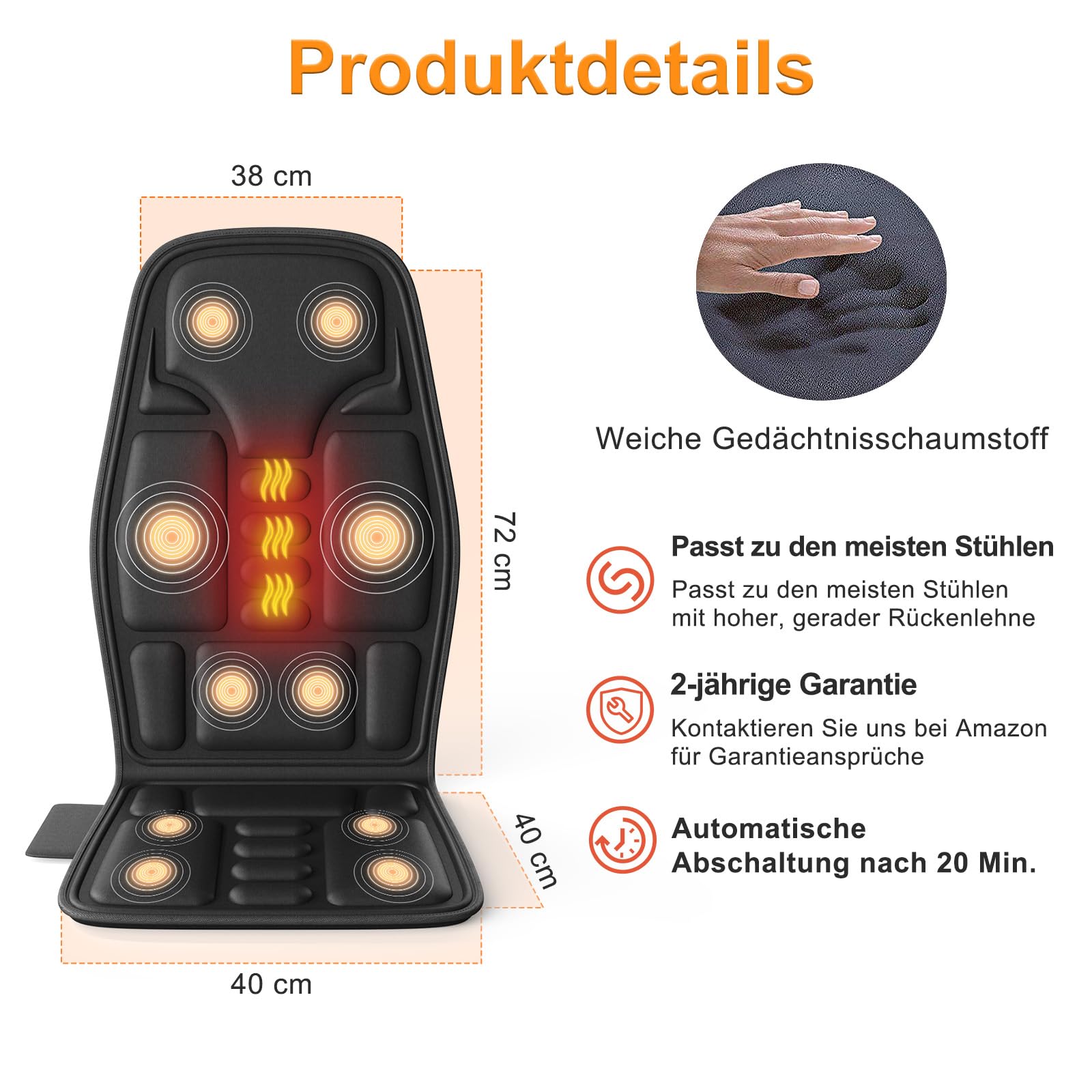 Massagesitzauflage mit Wärme,10 Vibrationsmotoren Massageauflage mit Vibration für Rücken und Nacken,Sitzkissen zur Entspannung,Rückenmassagegerät Hause Büro,Geschenke für Männer/Frauen/Mama