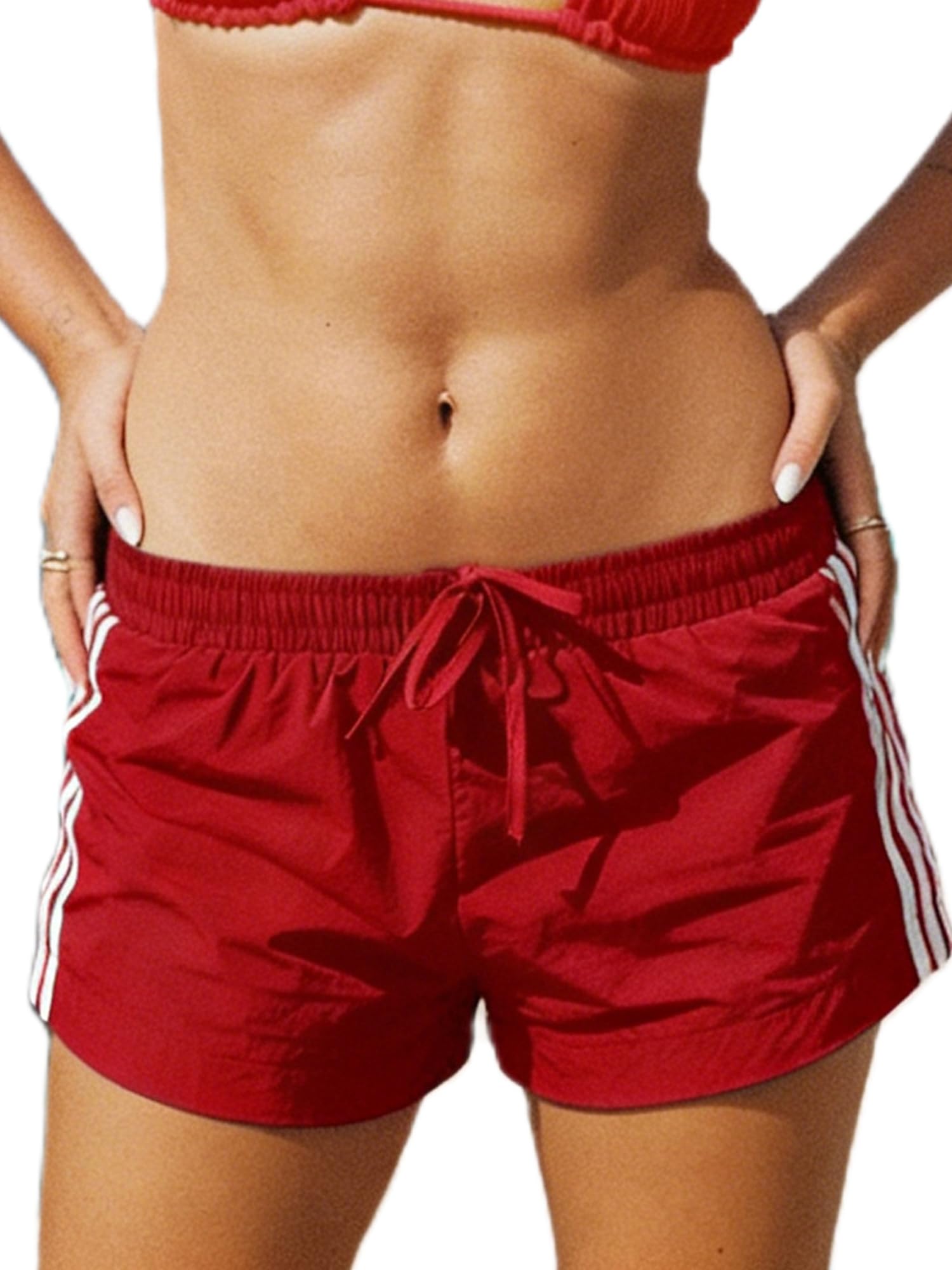 Women's Striped Sports Shorts Elastic Waist Low Waist Baggy Short Workout Sports Sweat Shorts-image-26