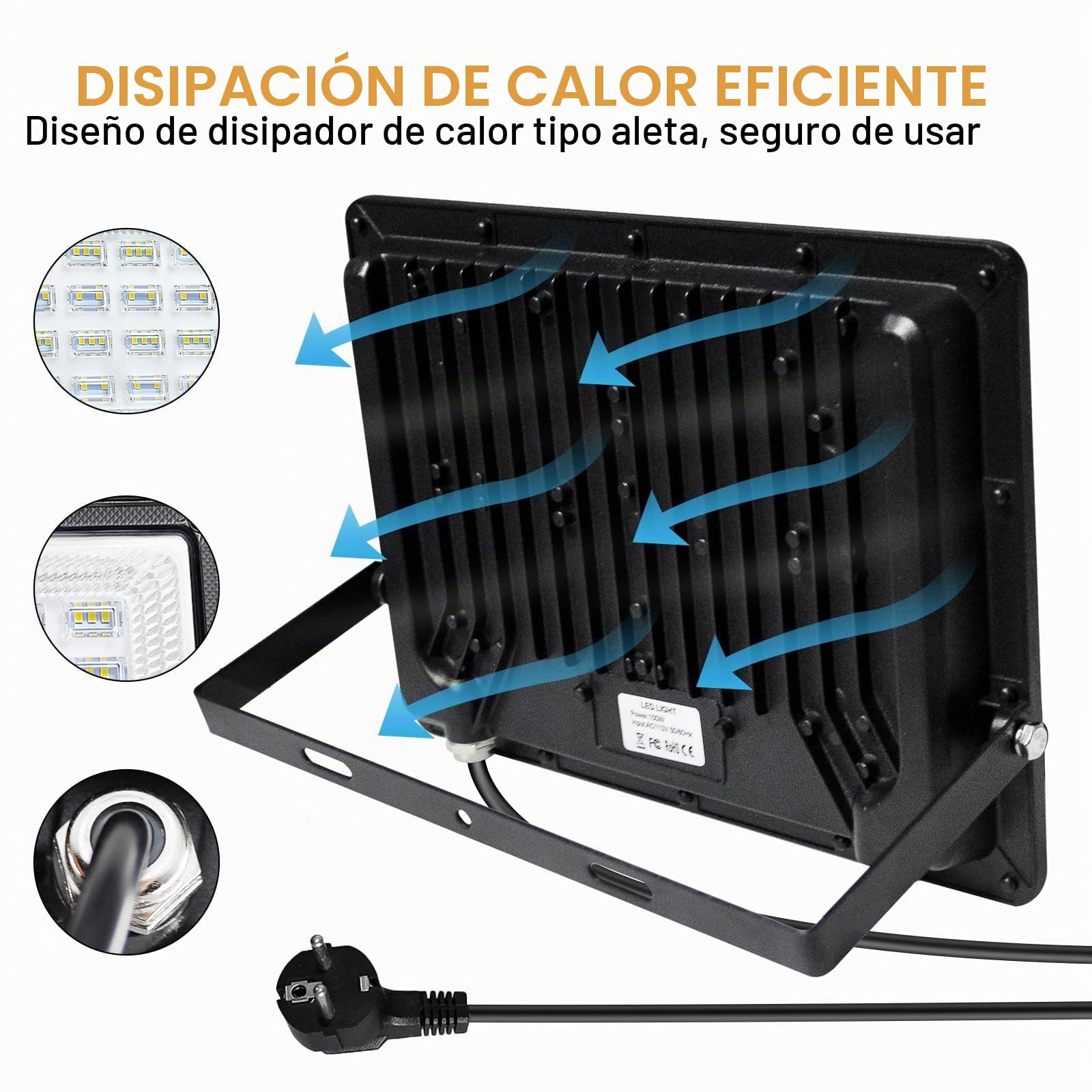 CREATESTAR Focos LED Exterior 100W, Proyector LED Exterior 2 Piezas, foco exterior de 10000LM Floodlight, IP66 Impermeable foco blanco frío de 6500K, luz de inundación para almacén, jardín, patio