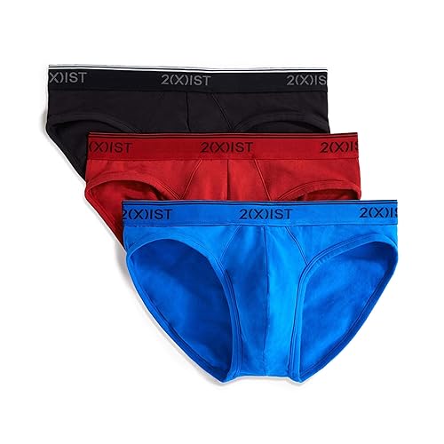2(X)IST mens Cotton Stretch No Show Brief 3-pack - Medium - Scotts Red/Black/Skydiver