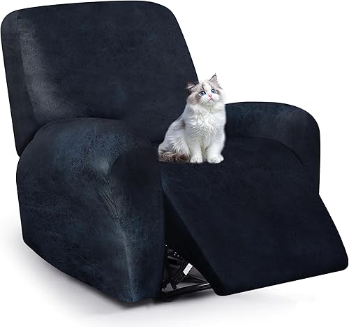 Miniatura 10 de Fundas para sillas reclinables con aspecto de cuero, funda elástica de 4 piezas, funda suave para silla reclinable, protector de muebles lavable