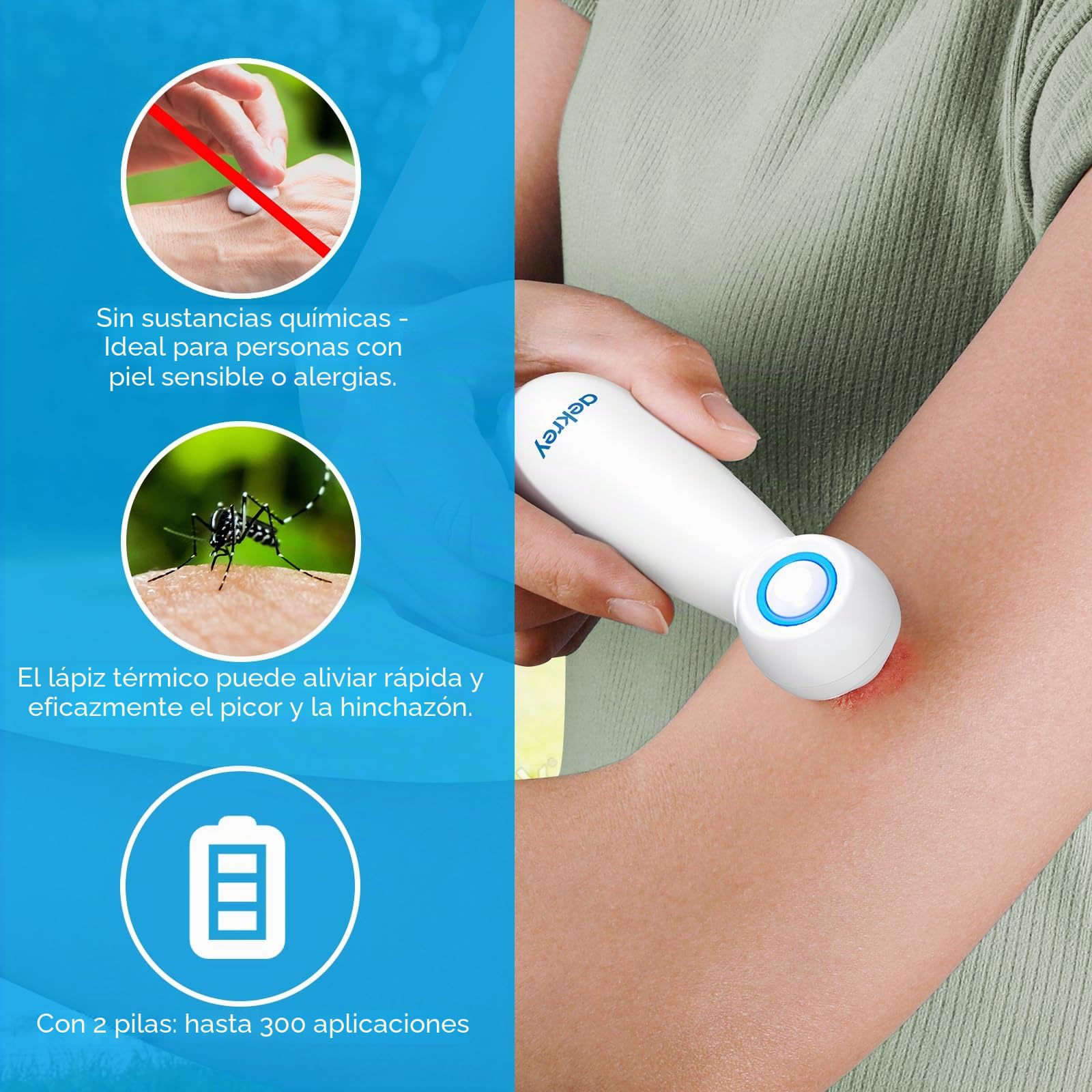Dispositivo para Tratar Las Mordeduras y Picaduras de Insectos y Mosquitos 2 Tiempos de Calor Sin Químicos Ligero y Portátil Incluye Pilas Apto para Embarazadas y Niños