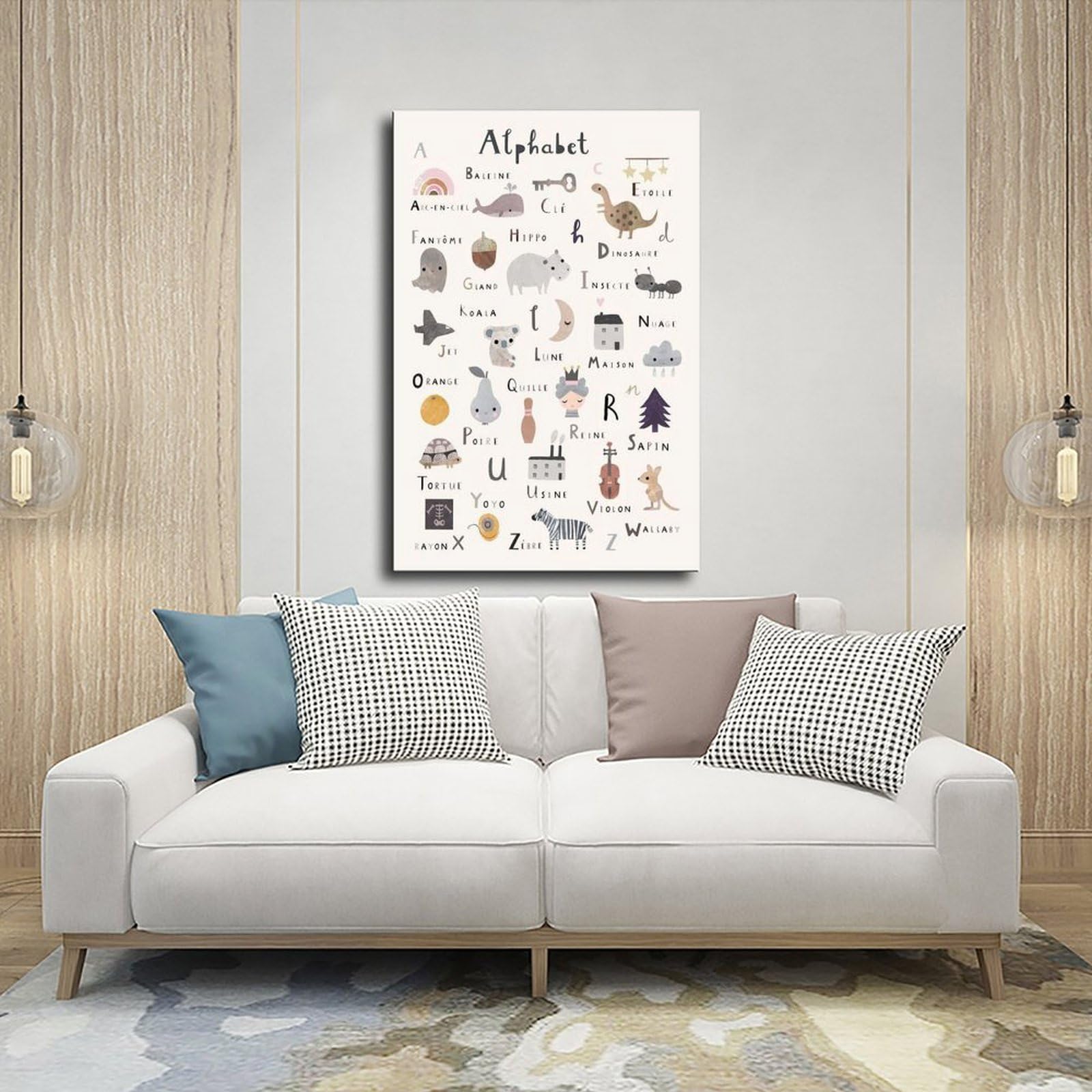 Poster sur toile avec motif de l'alphabet éducatif (2) - Décoration murale pour salon, chambre à coucher - 60 x 90 cm