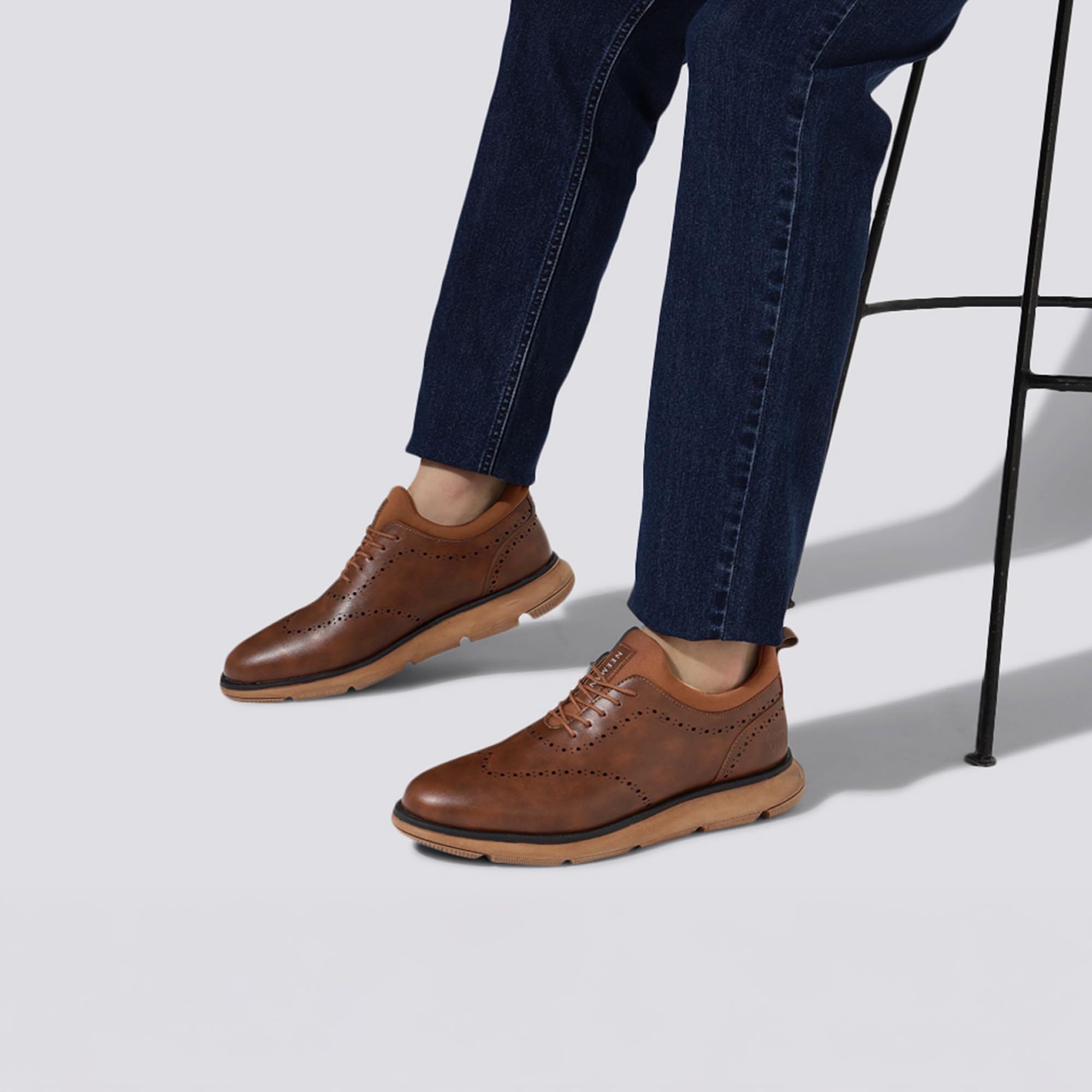 Neeman's Crossover Brogues for Men | Hybrid Sneaker Oxford Shoes with Faux Leather Upper & Cushioned Sole | Comfortable & Stylish Semi-Casual Lace-Ups for Office & Formal Wear Tan 4