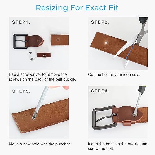 Miniatura 5 de YOETEY Cinturón de cuero de grano completo para hombre Cinturón casual de 1 12 pulgadas con cuero de vaca Hebilla enrollable con agujero ovalado