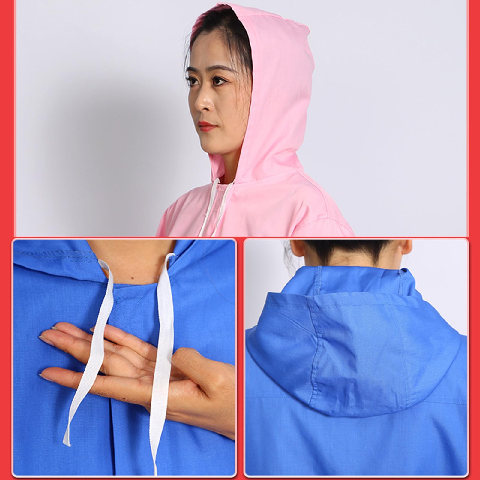 Manga Larga Cremallera Frontal Con Capucha Overol De Trabajo, Cintura Elástica, Puños Y Tobillo, Camisa Y Pantalones Traje De Trabajo