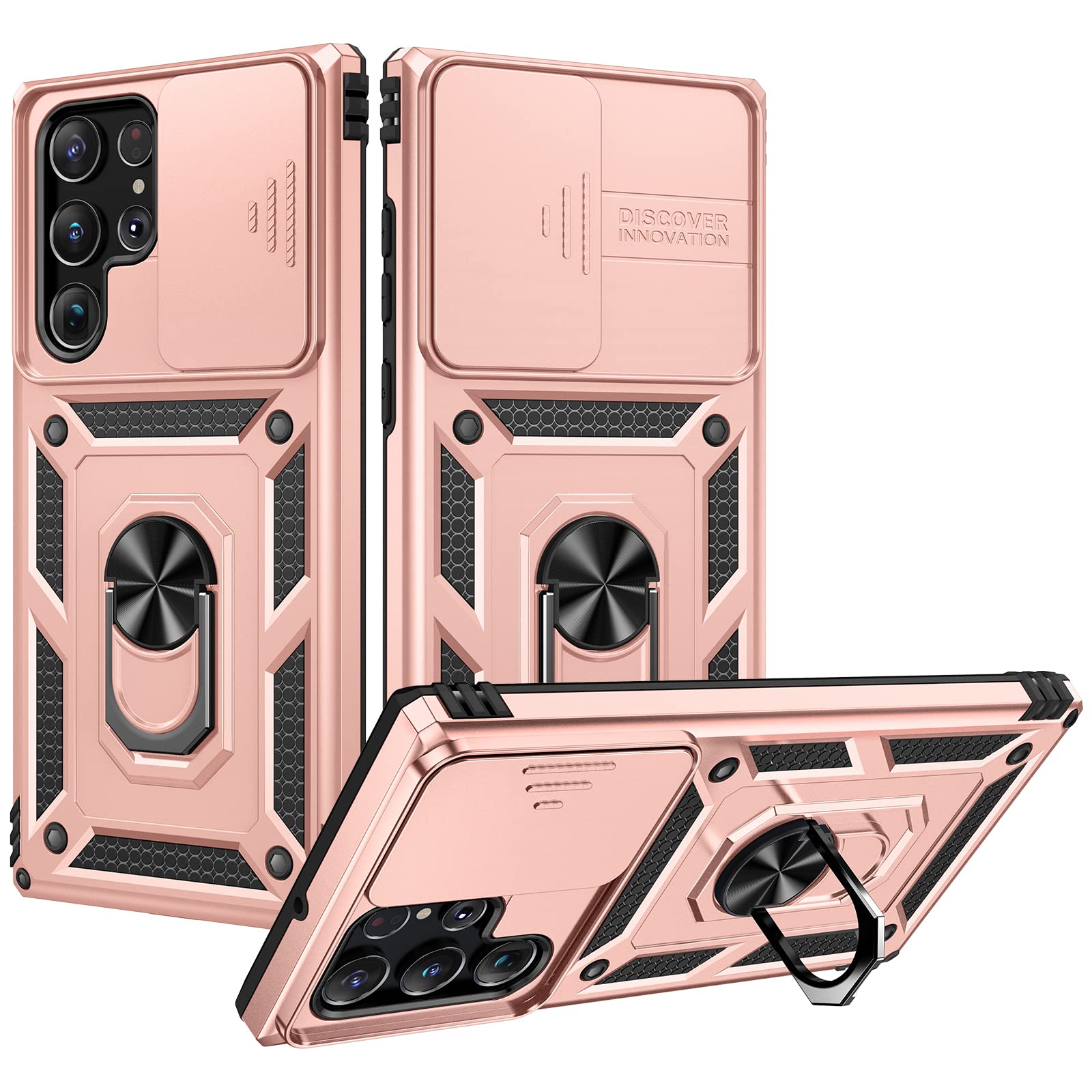 Goton for Samsung Galaxy S22 Ultra Case with Camera Cover Kickstand,  Heavy Duty Shockproof Rugged Protection Phone Case Cover Accessories for S22