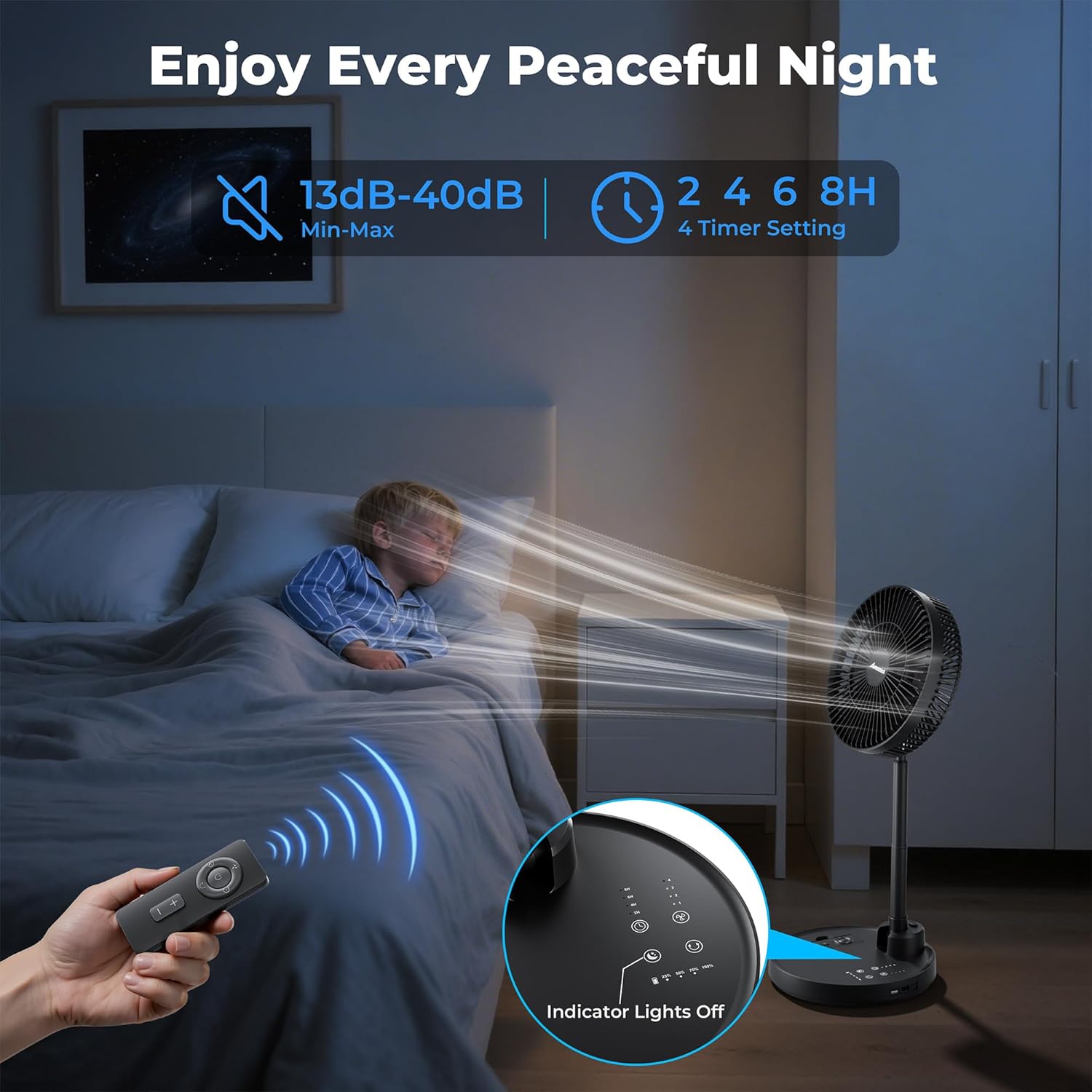 AMACOOL 10'' Foldable Oscillating Fan, 20000mAh Battery Operated with Remote & Timer, Height Adjustable Portable Standing Fan, Quiet USB Output for Camping RV Picnic Home Office Outdoor - Image 5