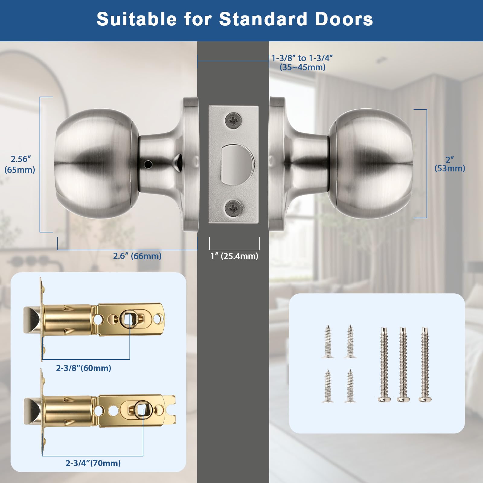 Privacy Door Knobs - 2 Pack Satin Nickel -5 Privacy Door Knobs - 2 Pack Satin Nickel -5