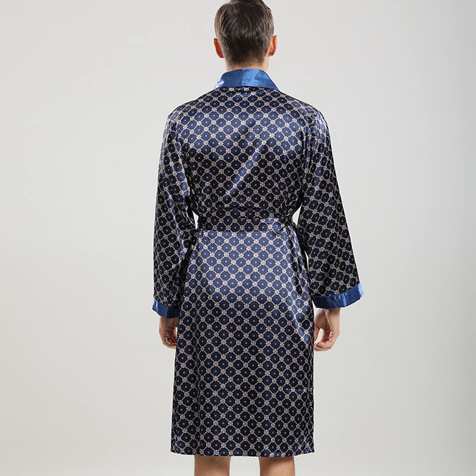 Traje de Dos Piezas de camisón de Seda de Manga Larga para Hombre de Primavera y Verano