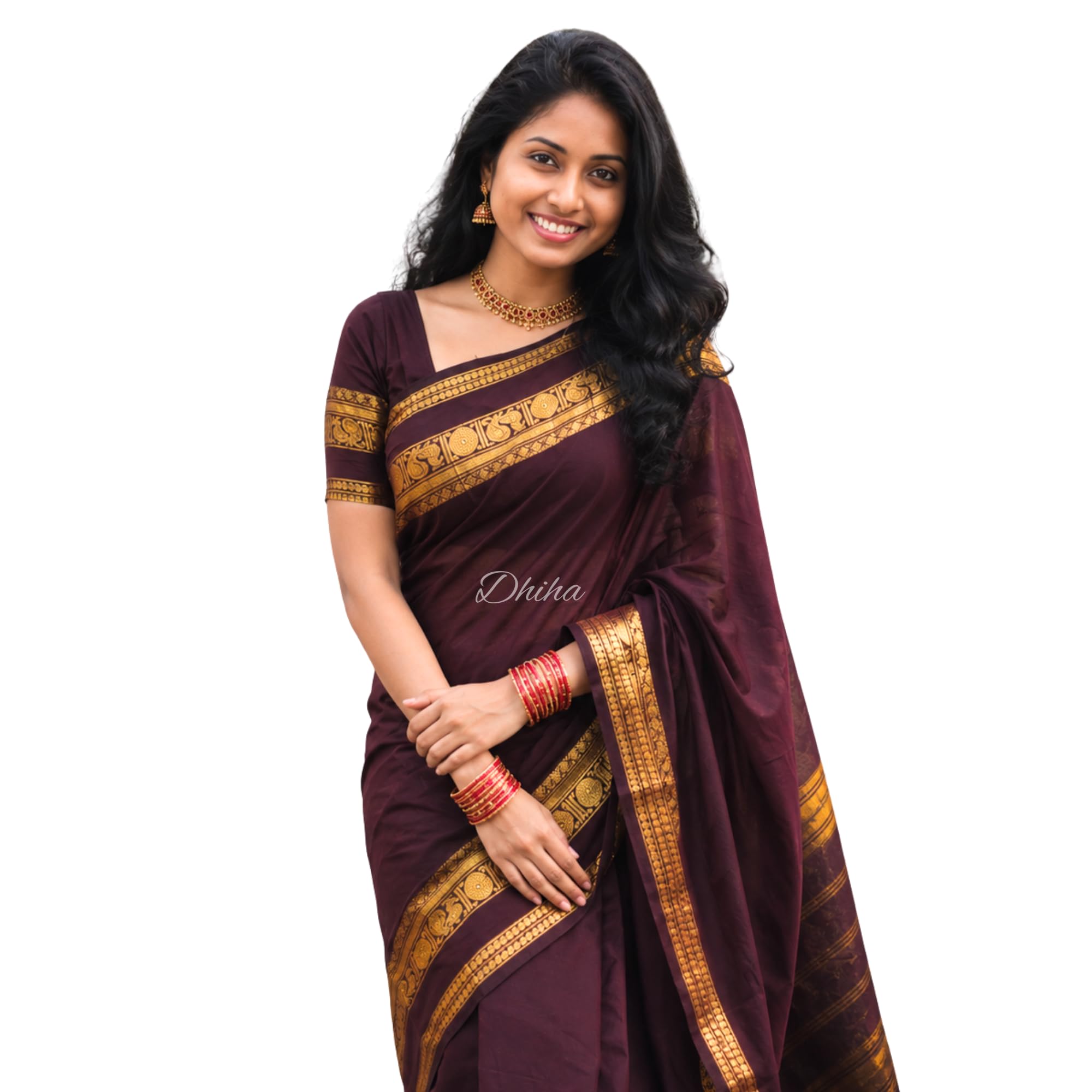 dhiha Chettinad Cotton Saree for Women | Pure Kanchi Cotton Double Border Saree with Running Blouse | Zari Big Border & Tassels | Handloom Weave-picture-34