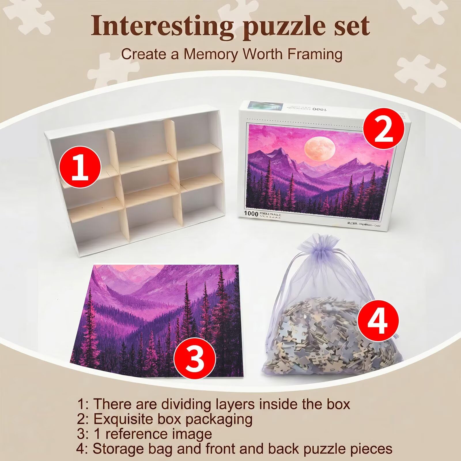 Puzzle 1000 Pezzi Classici, Puzzle paesaggio luna 75 x 50 cm, Gioco Educativo e Antistress in Legno con Poster Incluso, Ttività DIY per Famiglia, Regalo per Appassionati, Decor Parete Casa, f0-530