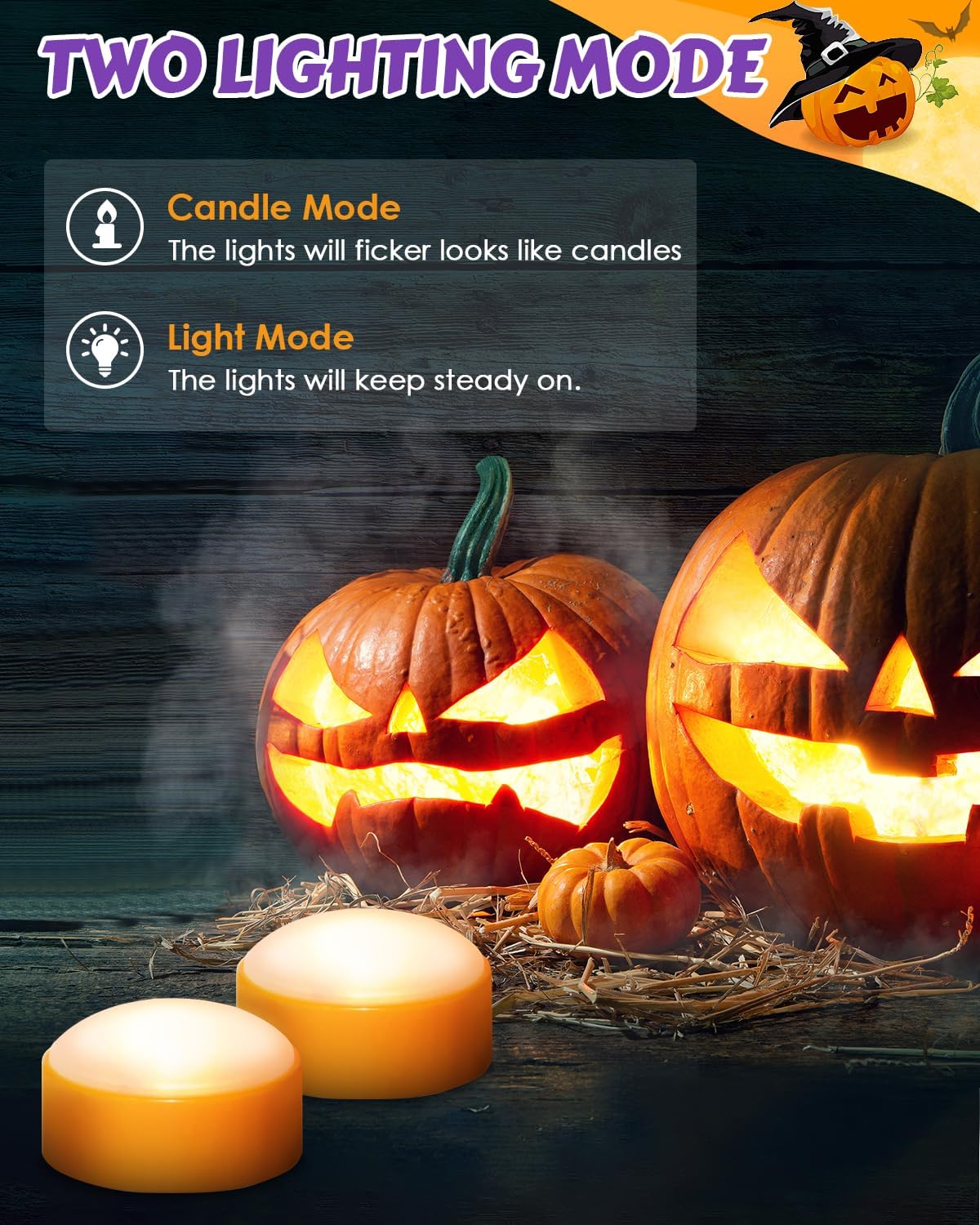 Luditek 4-Pack Halloween LED Pumpkin Lights for Inside Pumpkin w/Remote Timer, Battery Operated Flameless Candles Light with 7 PCS Carving Kit Tools and 10 Stencils, Orange Jack-O-Lantern Decorations