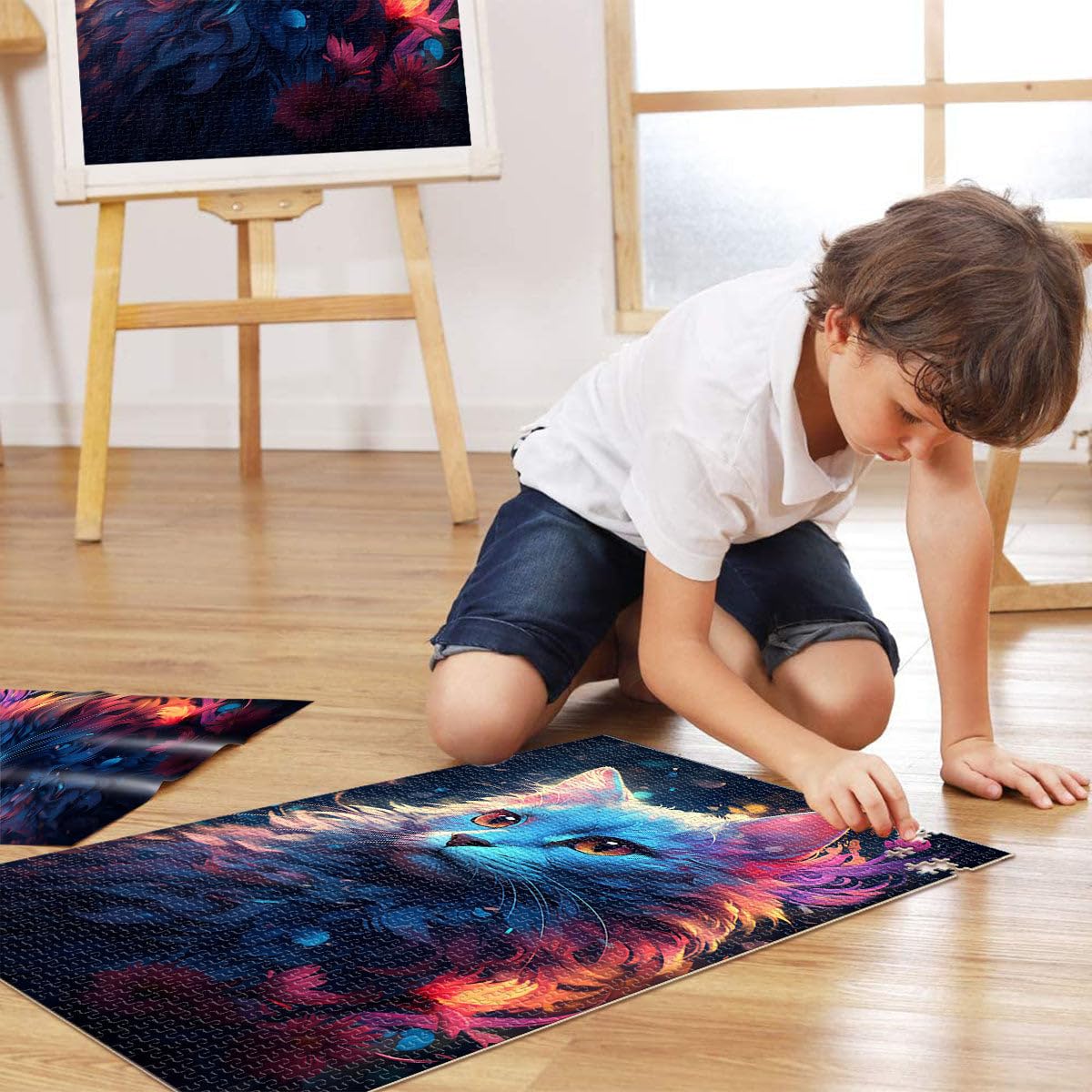 Rompecabezas para adultos gato en las flores 2000 piezas rompecabezas 70 cm x 100 cm tarjeta gris rompecabezas para adultos y familias Aprendizaje Juguetes educativos Juegos en familia