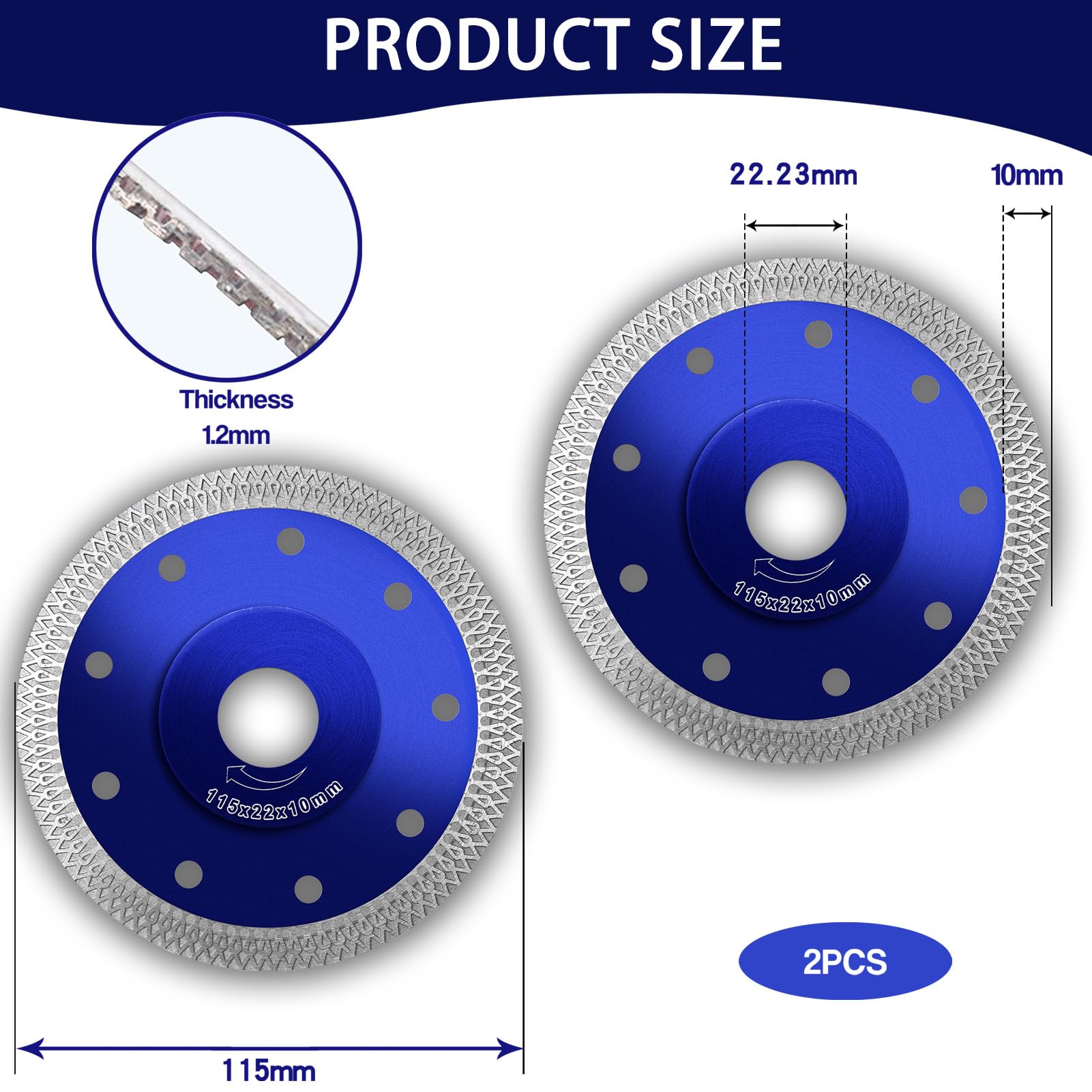 2Pack of 115mm Diamond Cutting Discs for Dry Wet Cutting Clean Cut on Porcelain Artificial Stones Granite Marble Concrete Bricks Ceramics Bricks Super Thin Fast for Angle Grinder Saw Accessory - Image 2